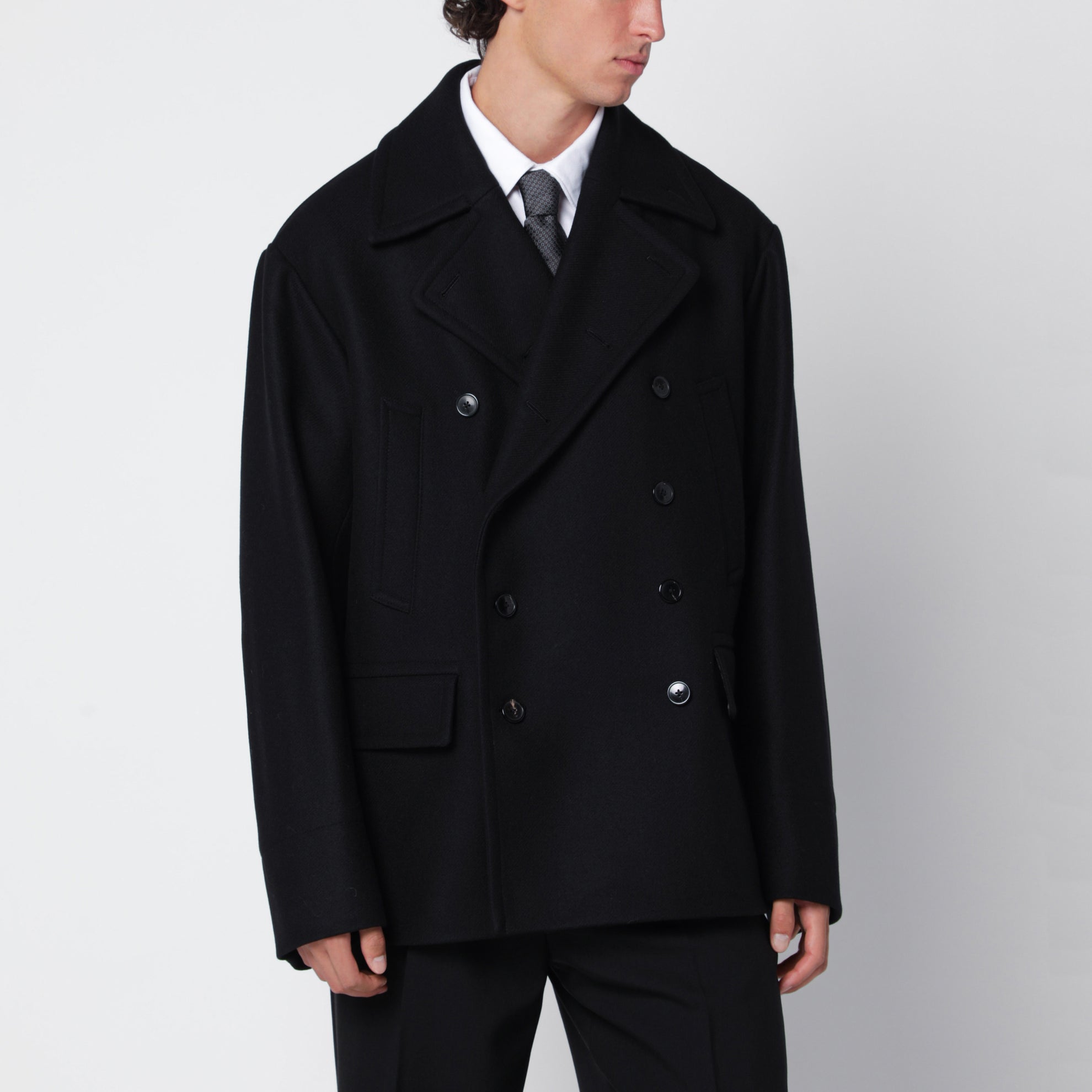 Manteau noir en laine mélangée