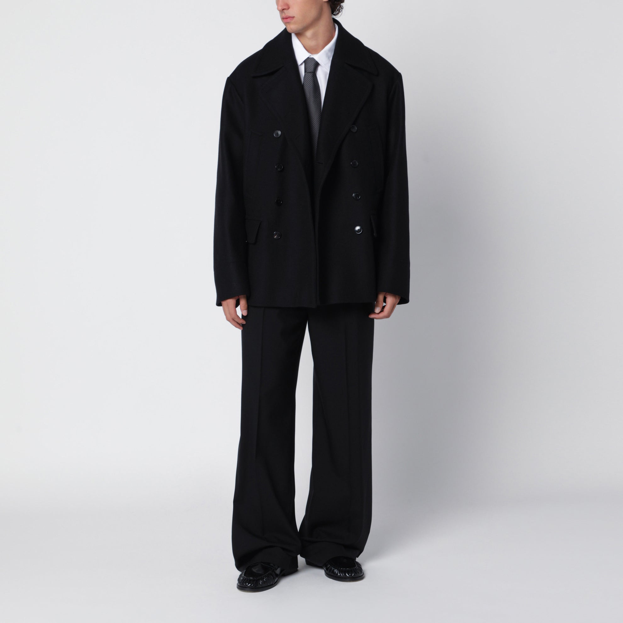 Manteau noir en laine mélangée