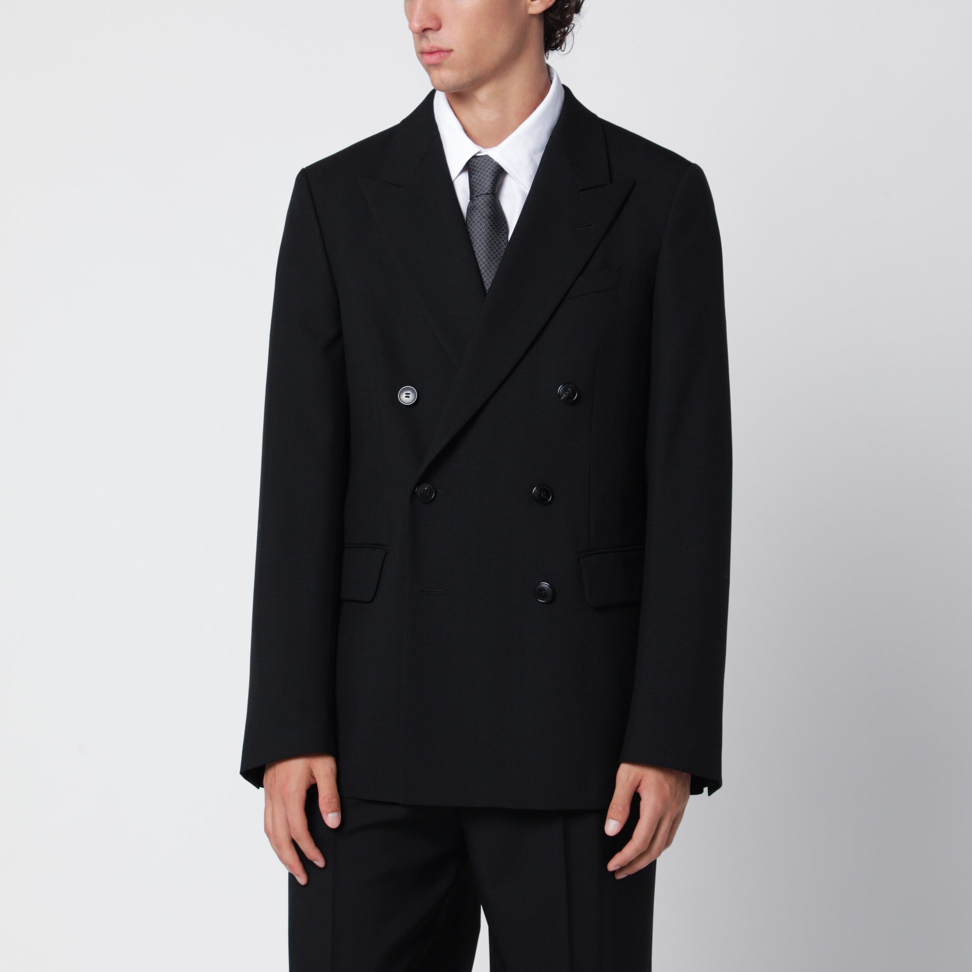Black double-breasted jacket in wool