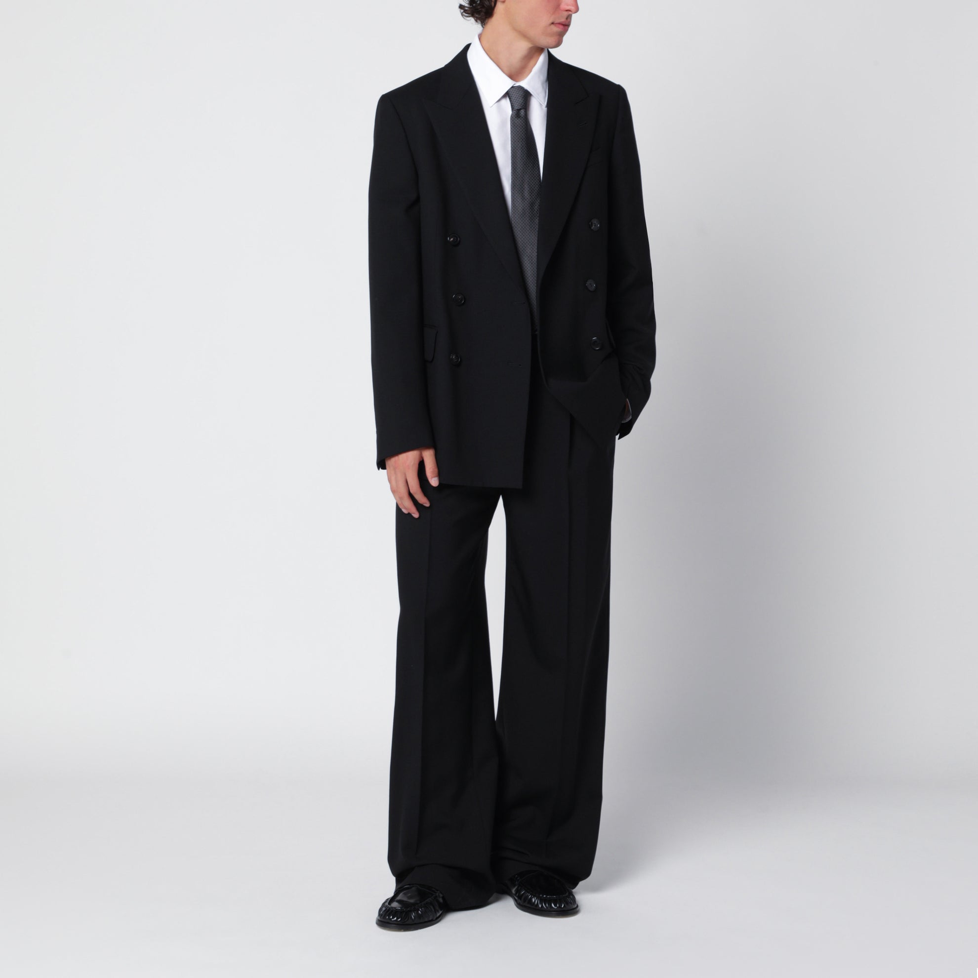Black double-breasted jacket in wool