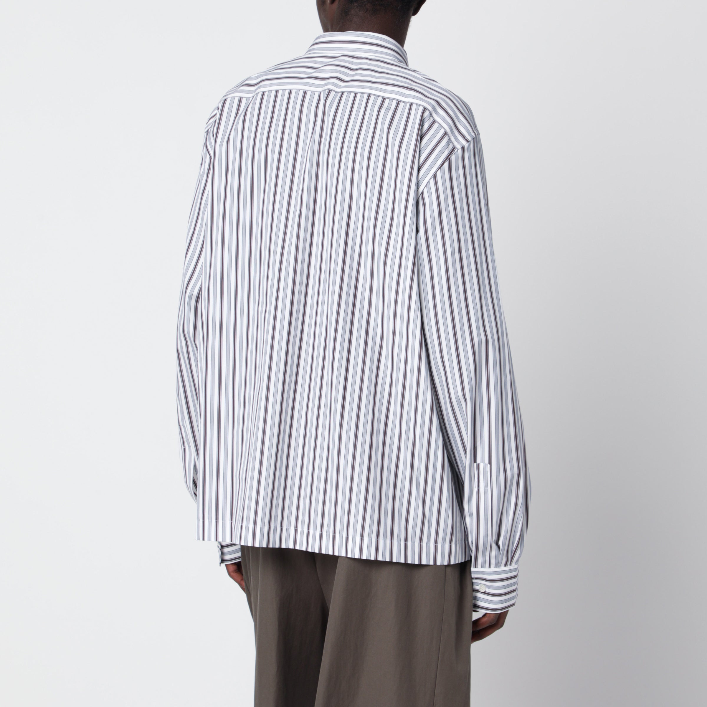 Dries Van Noten White striped cotton shirt with zip | TheDoubleF
