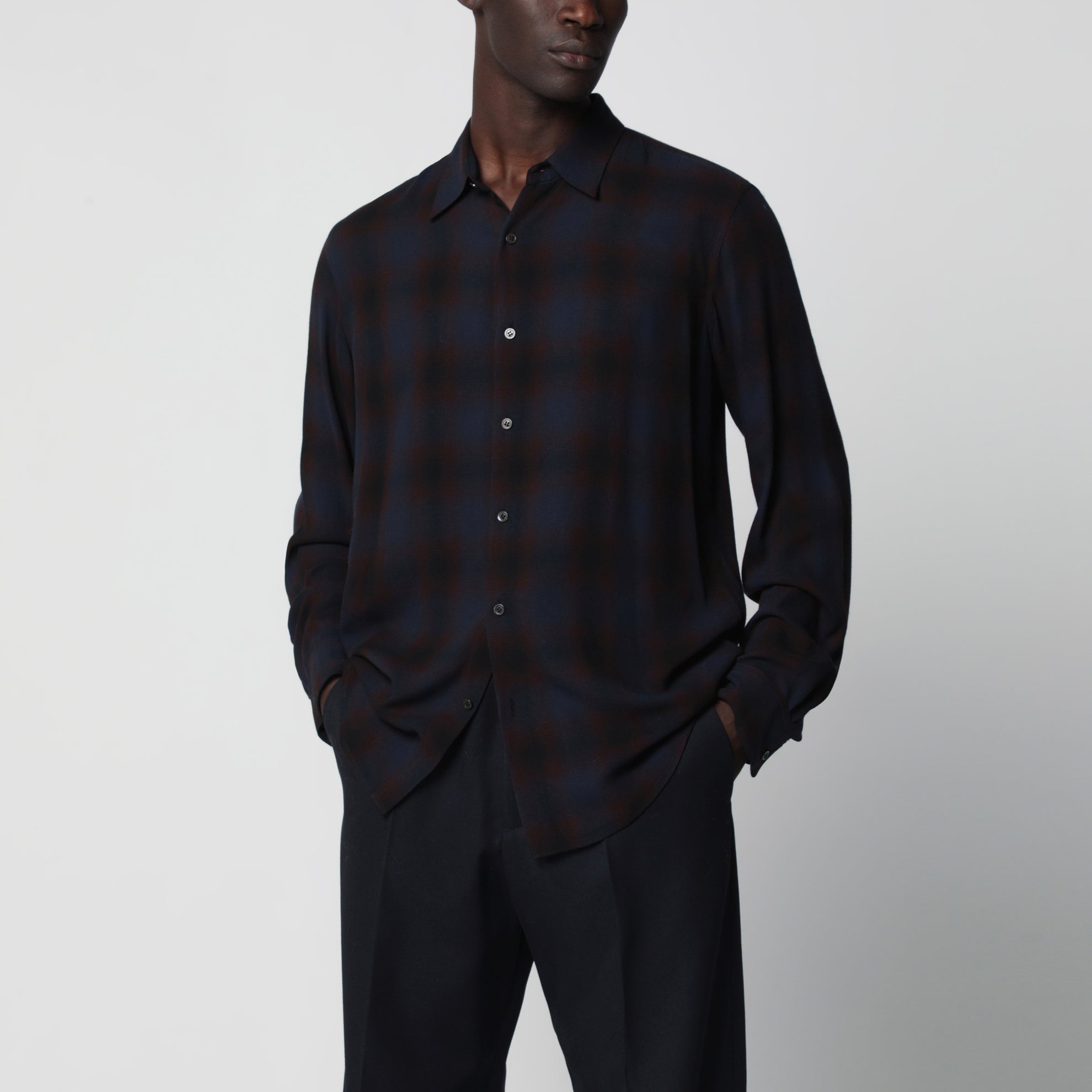 Camicia marrone motivo check in viscosa