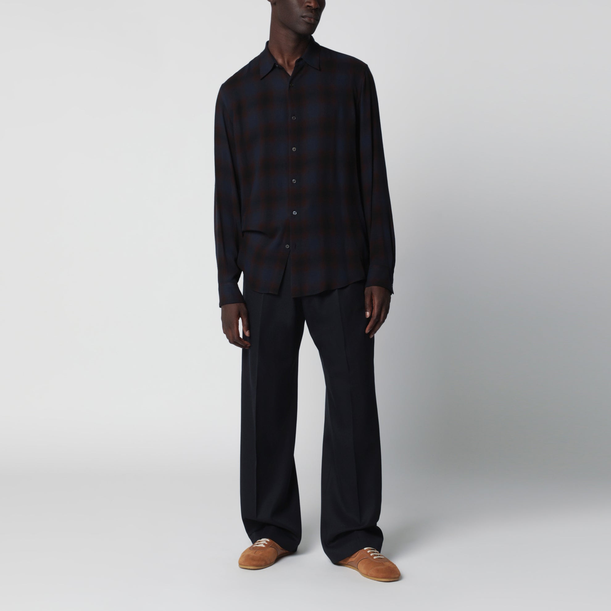 Camicia marrone motivo check in viscosa