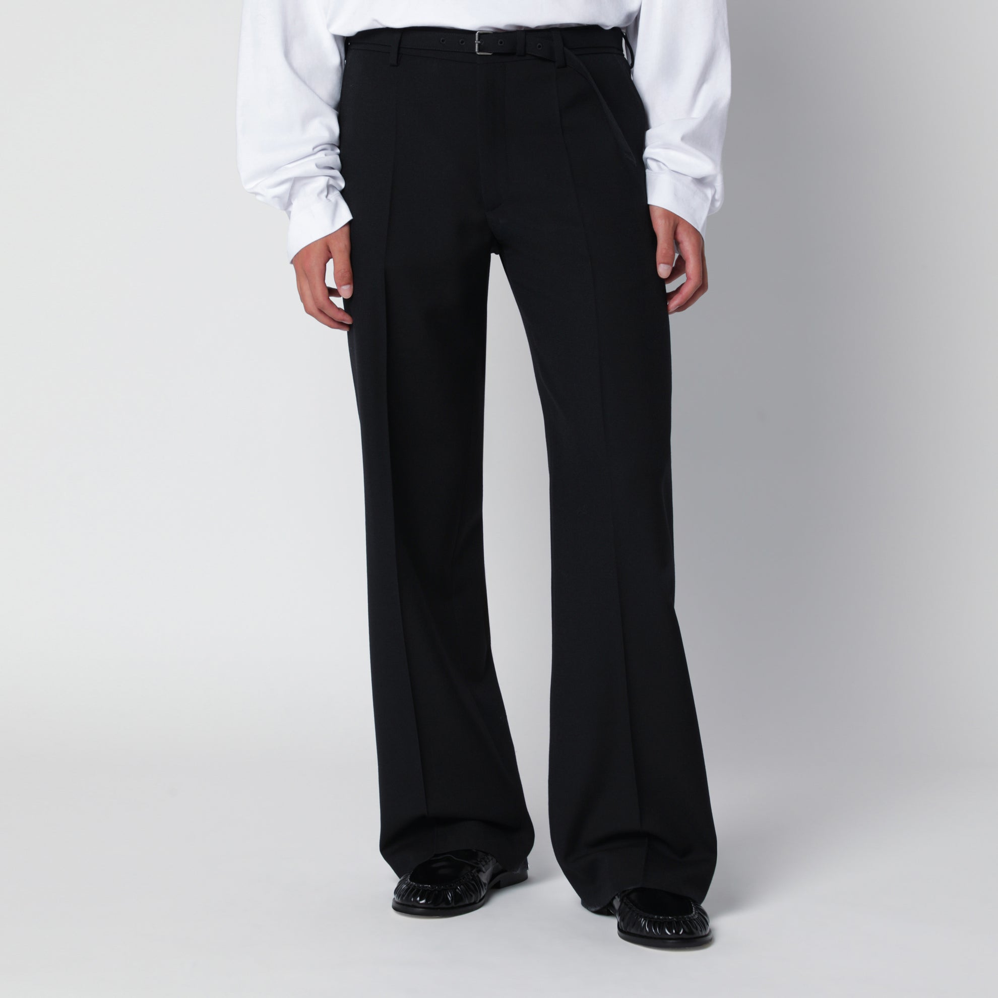 Pantaloni con cintura neri in lana
