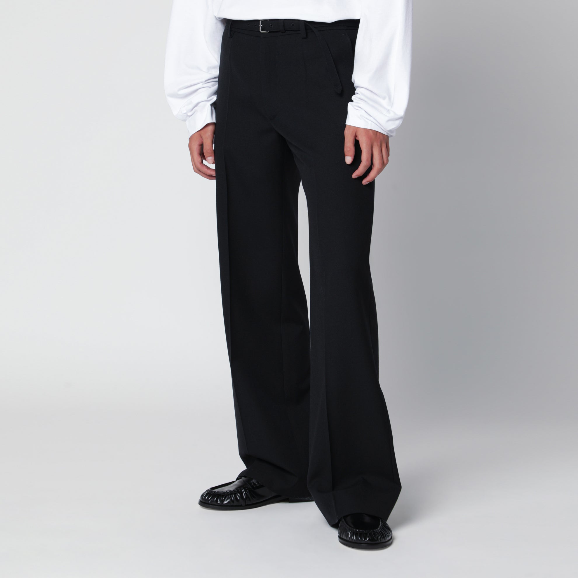 Pantaloni con cintura neri in lana