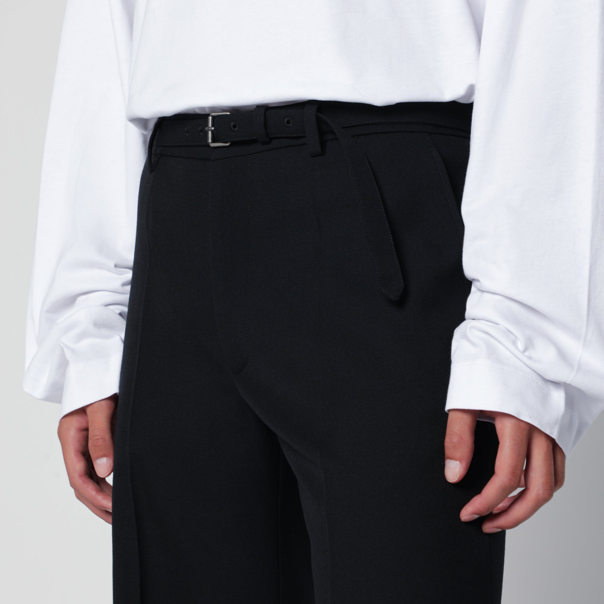 Pantaloni con cintura neri in lana