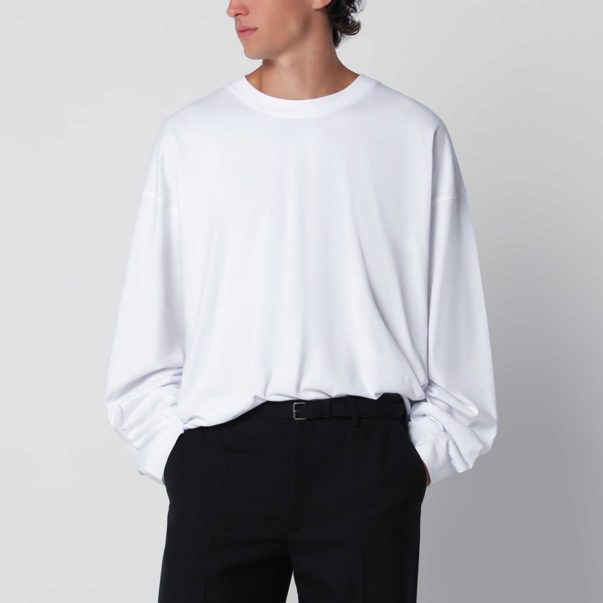 T-shirt a maniche lunghe bianca in cotone