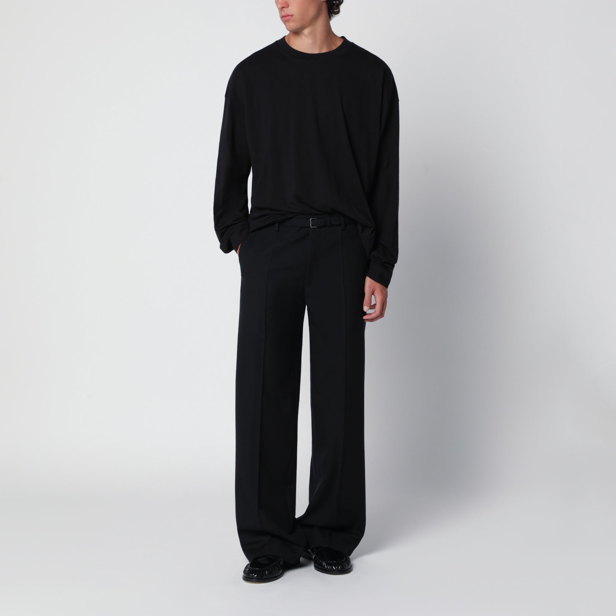 T-shirt a maniche lunghe nera in cotone