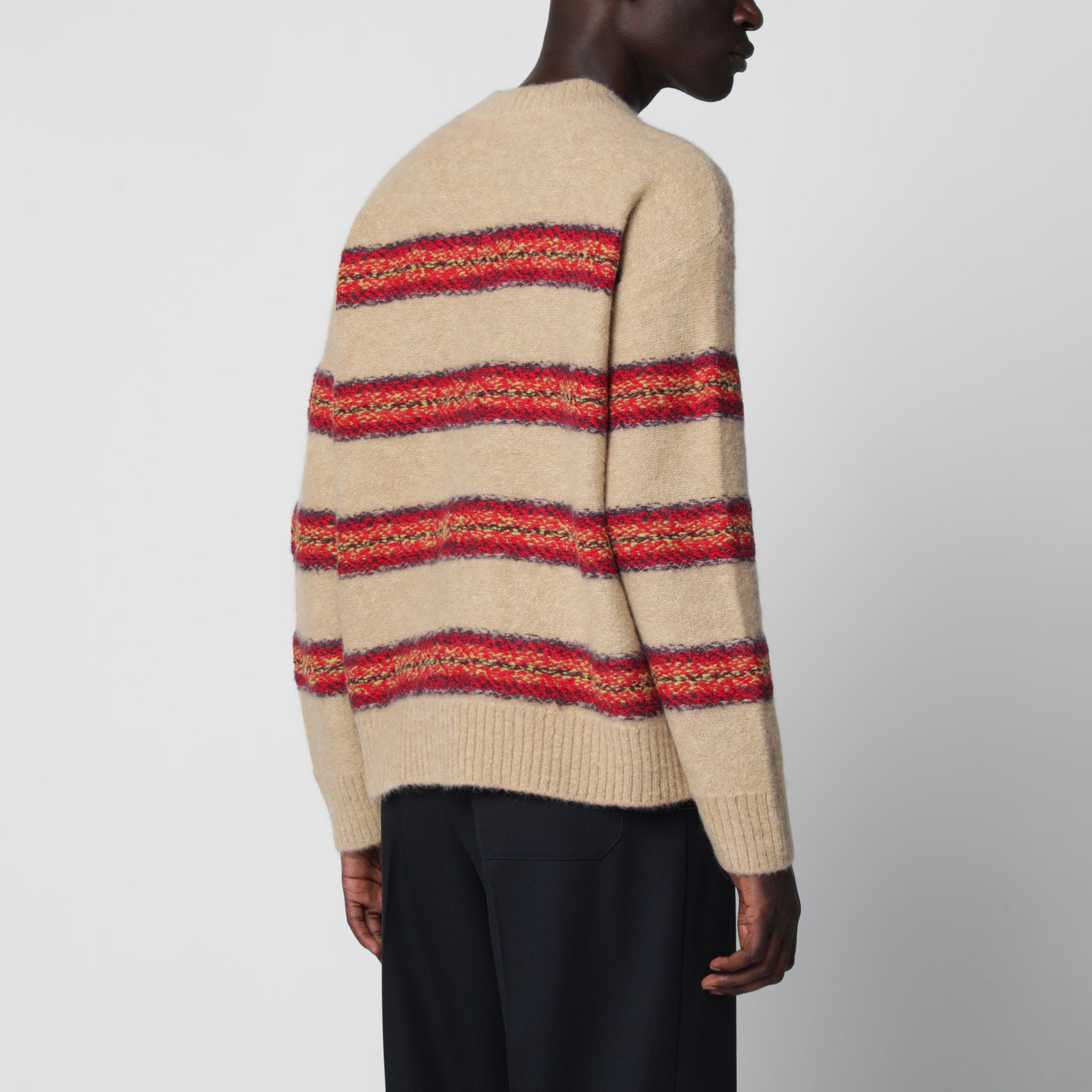 Beiger gestreifter Pullover aus Wollmischung
