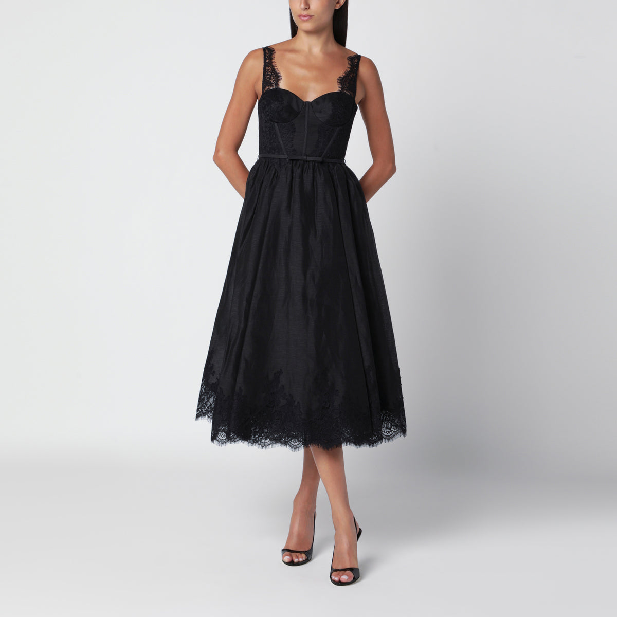 Valiant black silk and linen midi dress