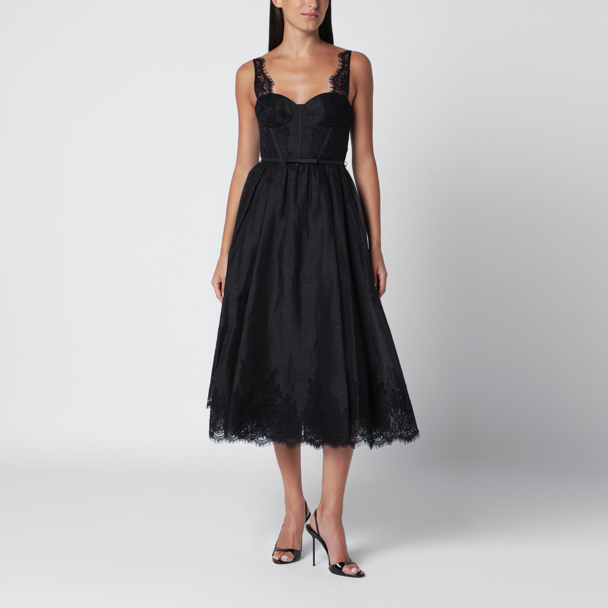 Valiant black silk and linen midi dress
