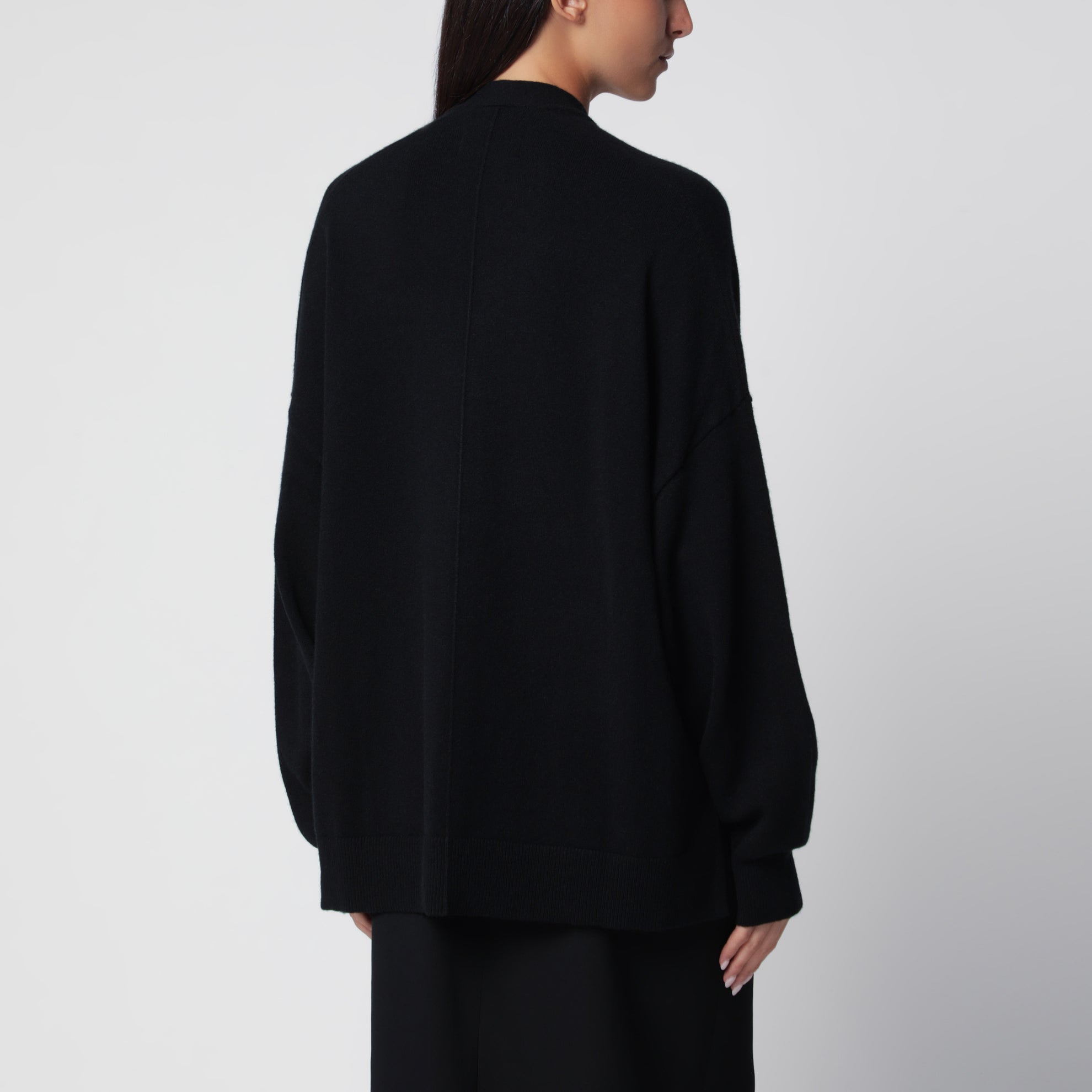 Asymmetrical black cashmere cardigan