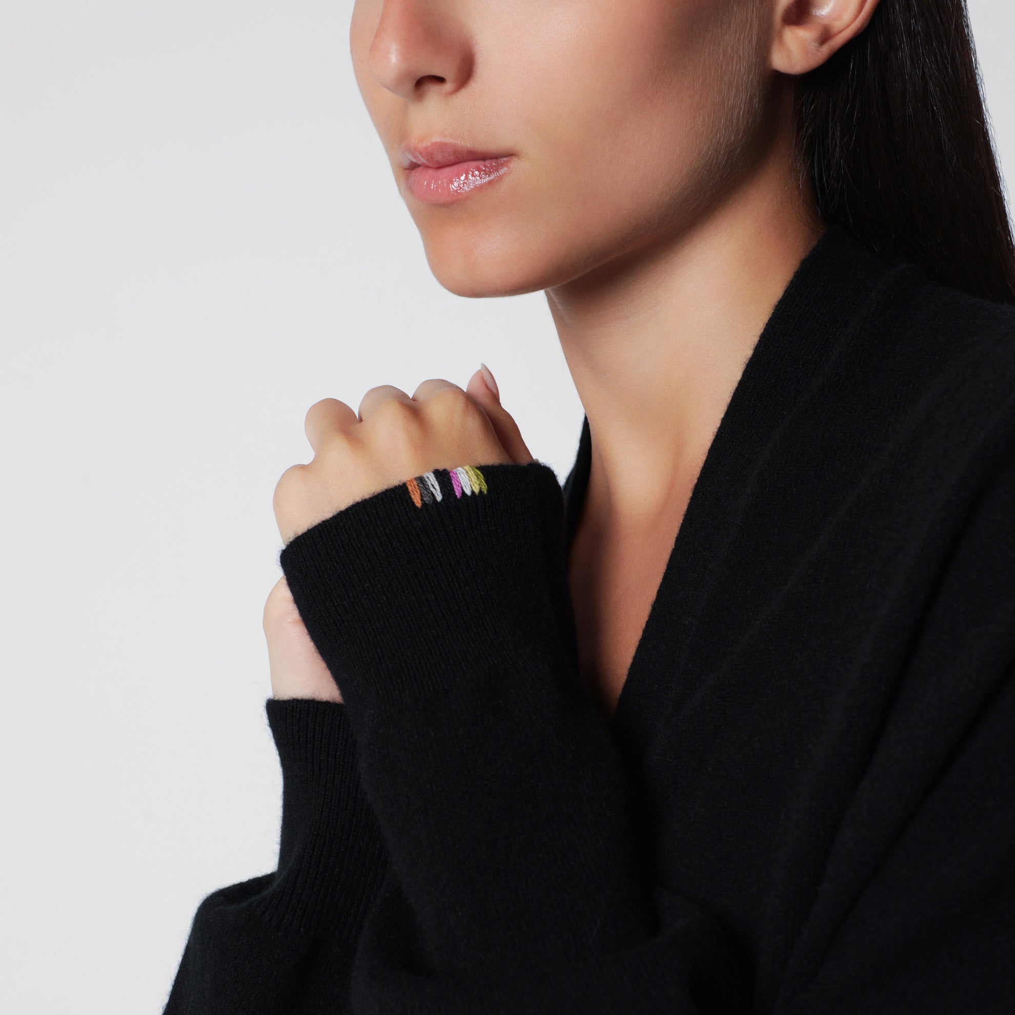 Asymmetrical black cashmere cardigan