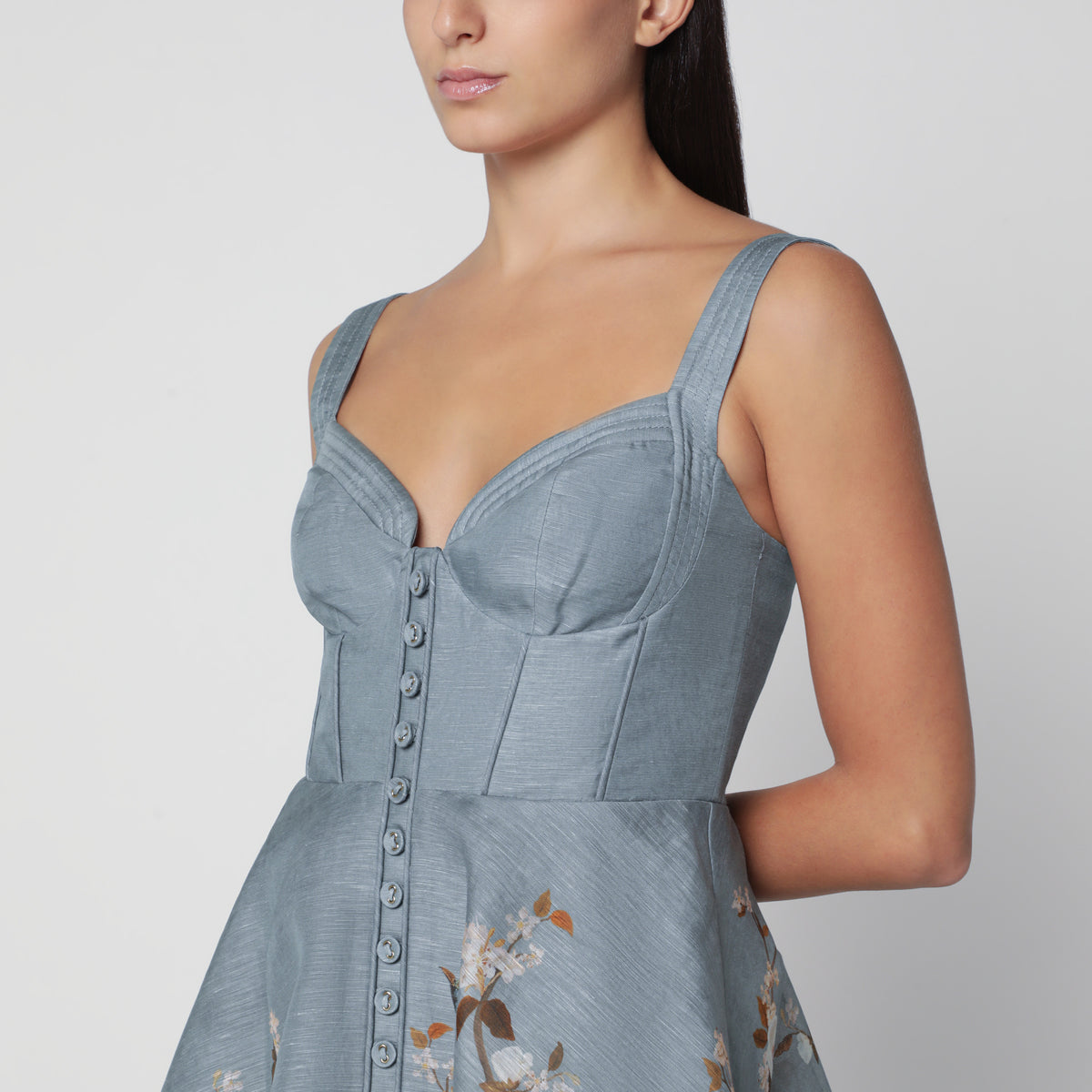 Momentum blue floral silk and linen mini dress
