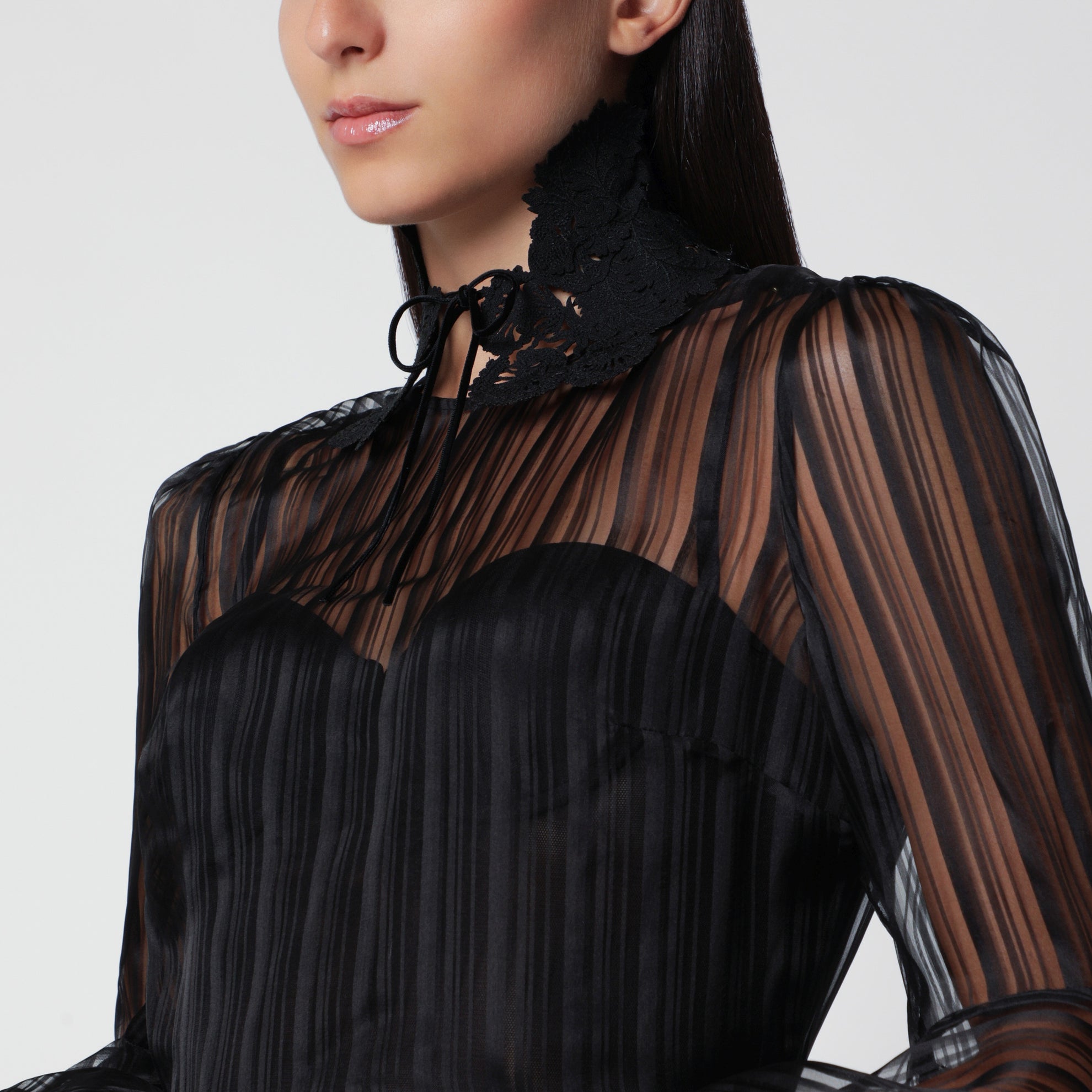 Valiant Black Silk Organza Mini Dress