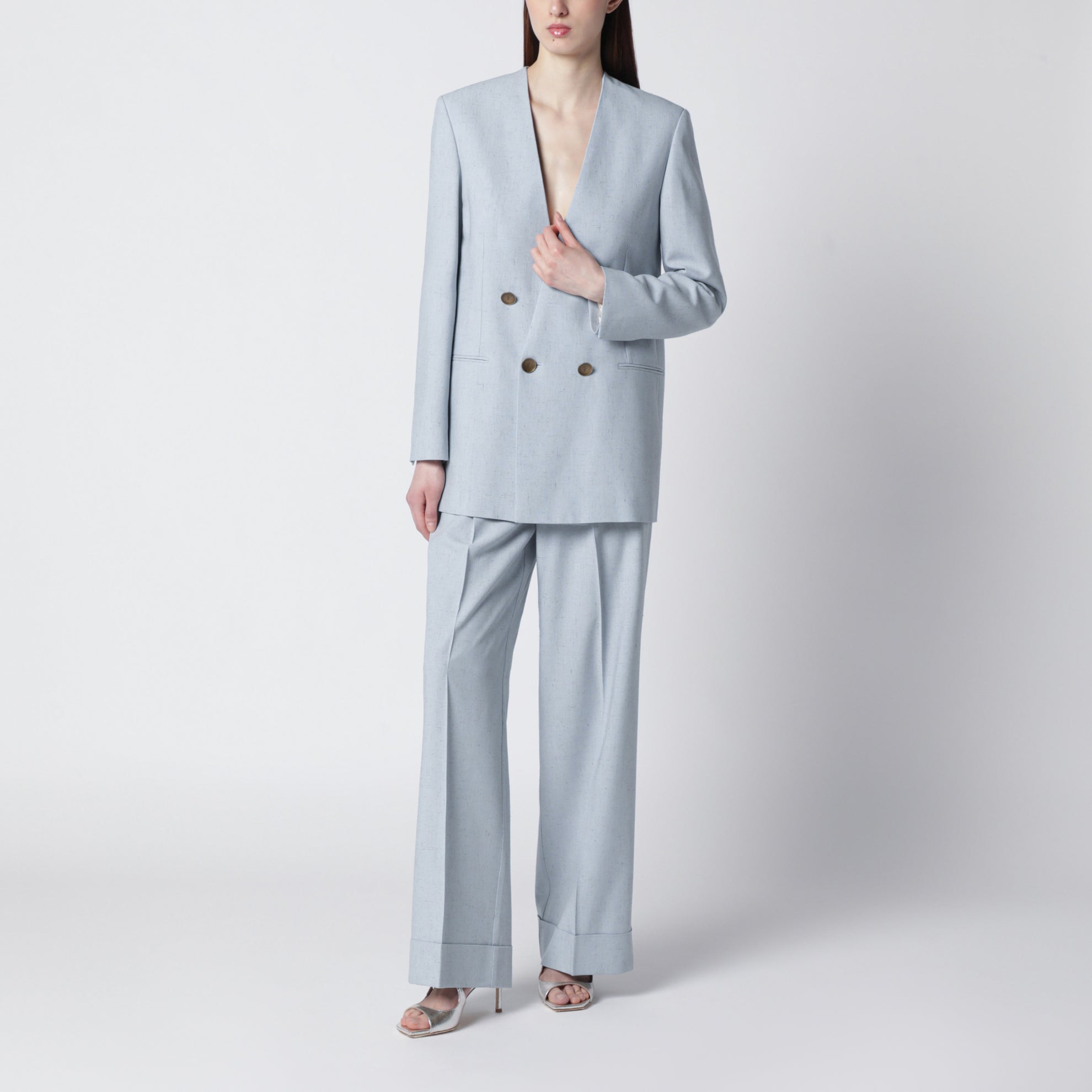 Light blue trousers in viscose blend