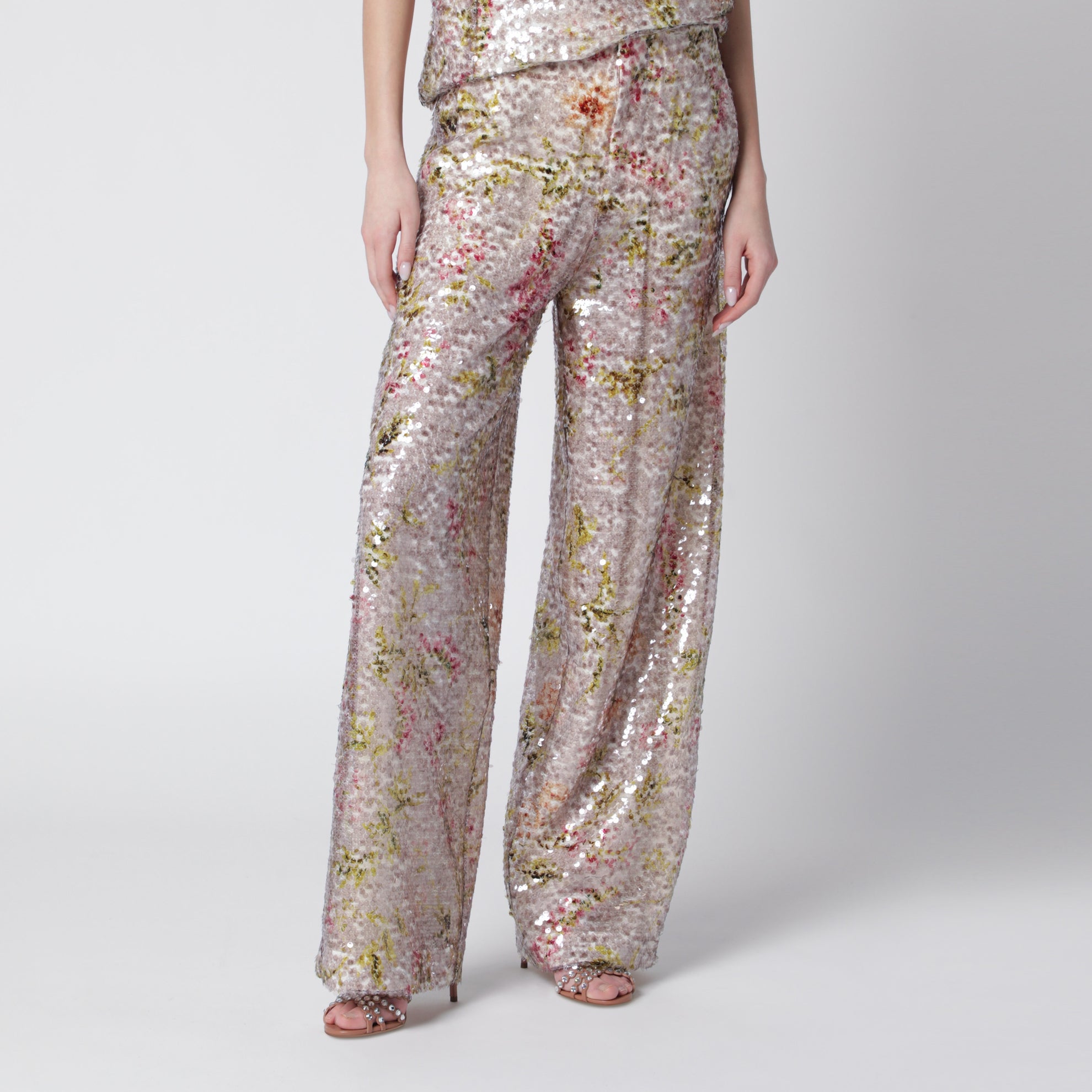 Sequin trousers with floral pattern