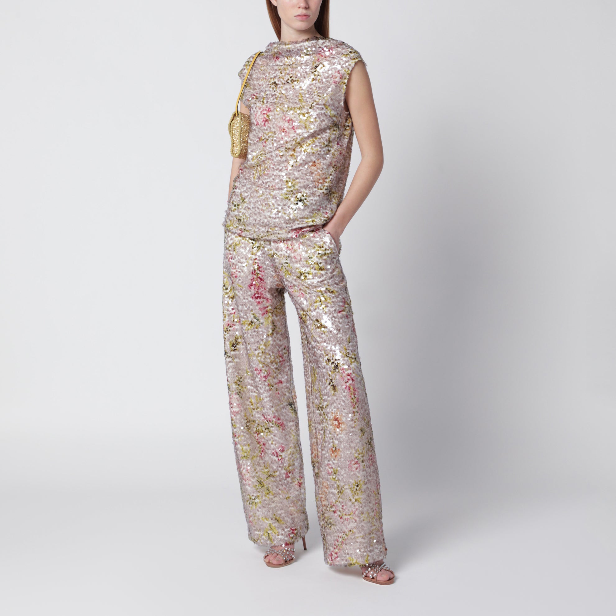 Sequin trousers with floral pattern