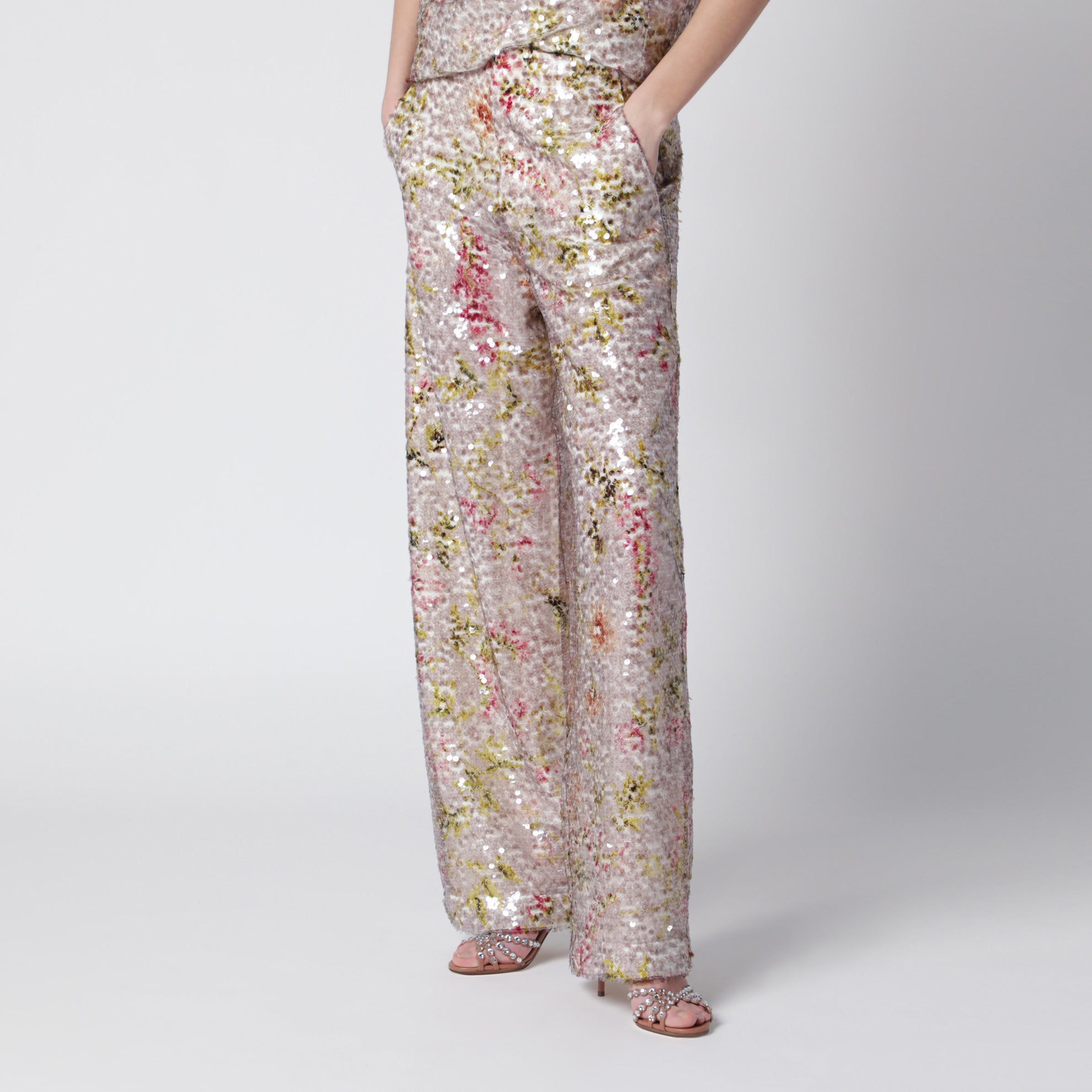 Sequin trousers with floral pattern