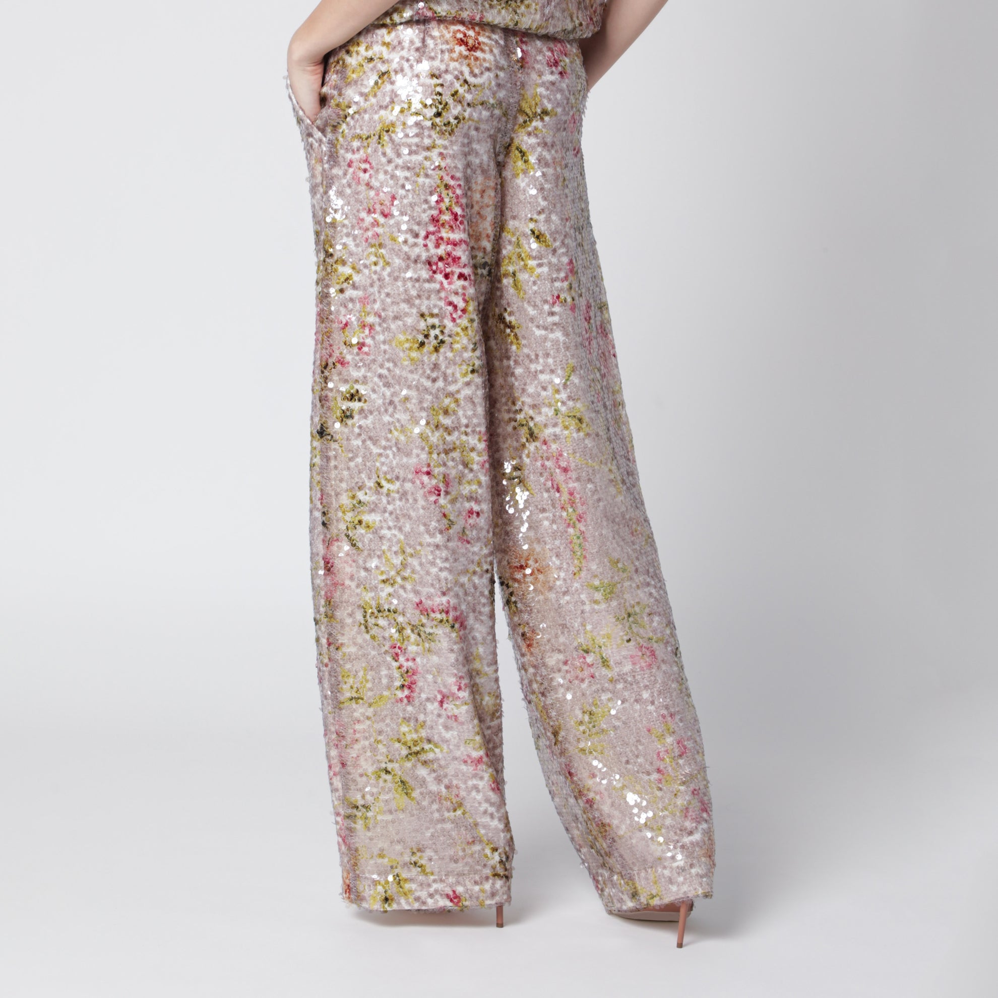 Sequin trousers with floral pattern