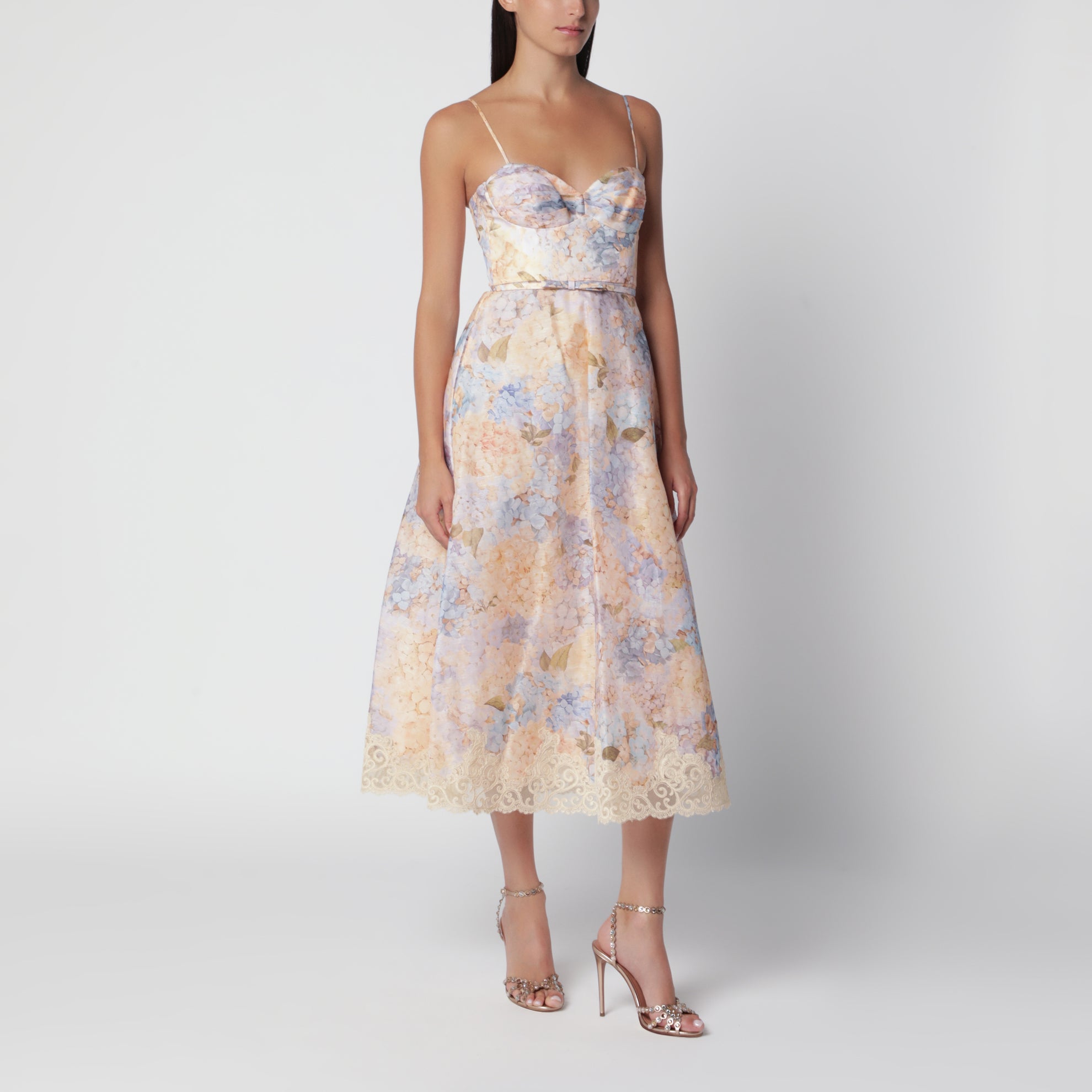 Robe midi Valiant bleue en lin et soie