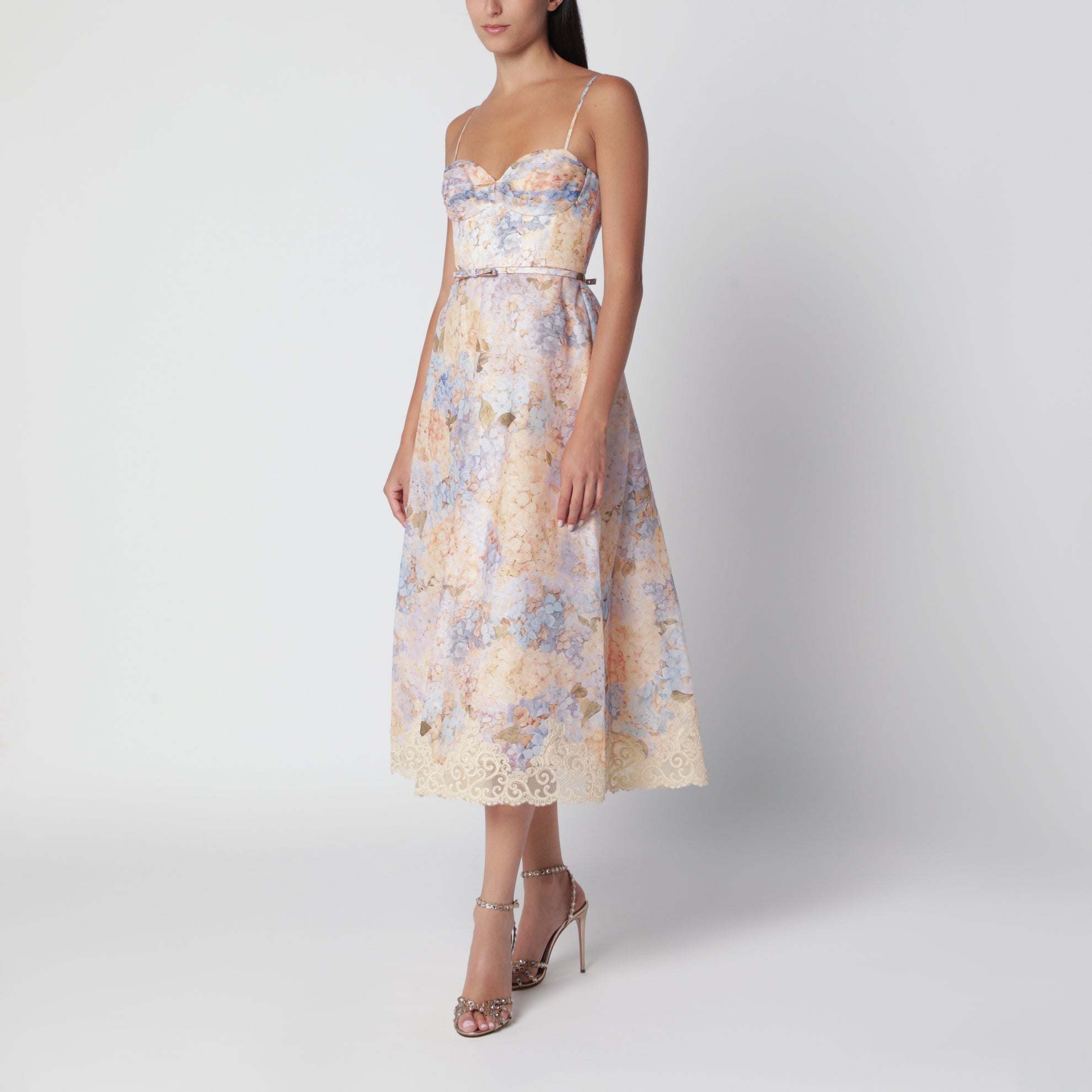 Robe midi Valiant bleue en lin et soie