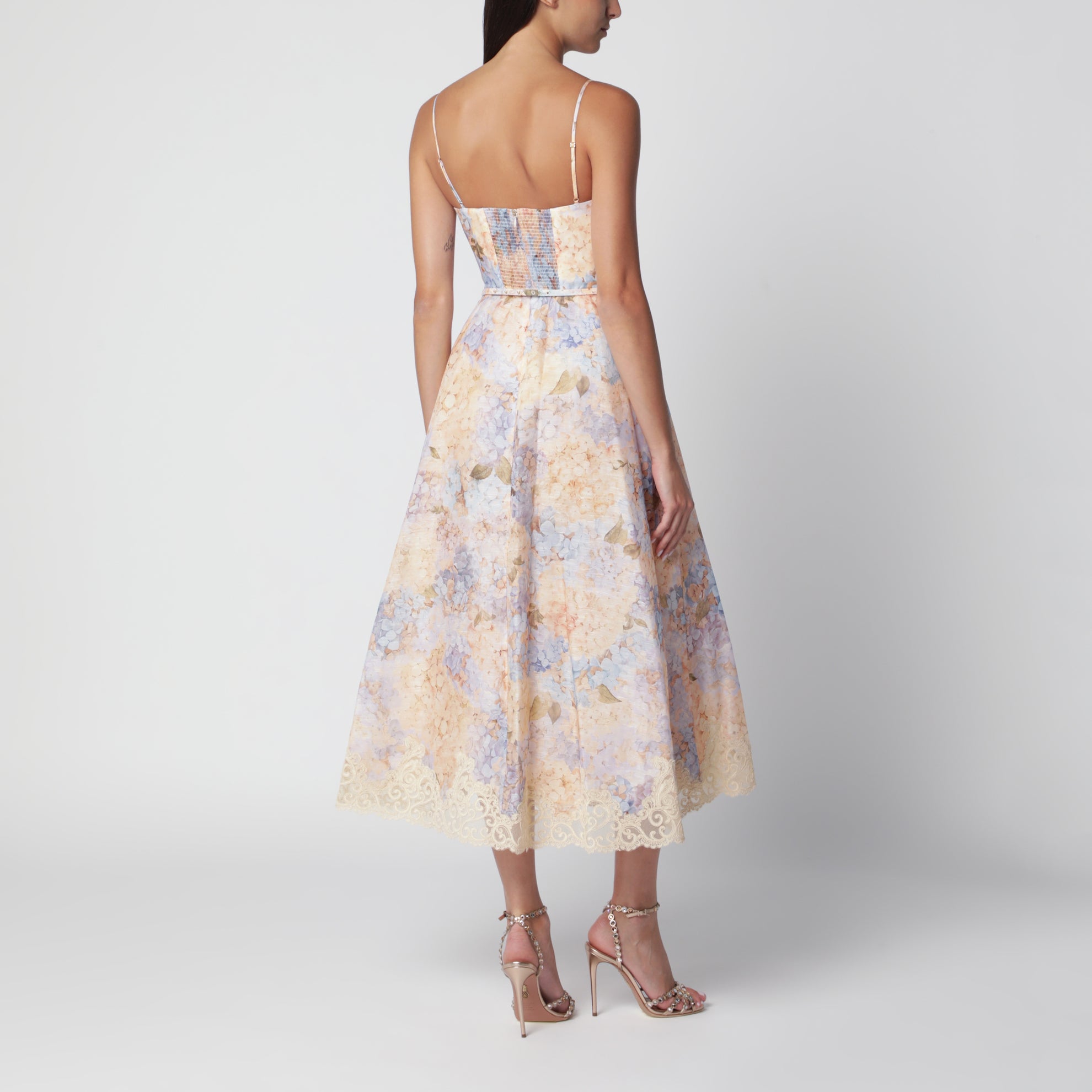 Robe midi Valiant bleue en lin et soie