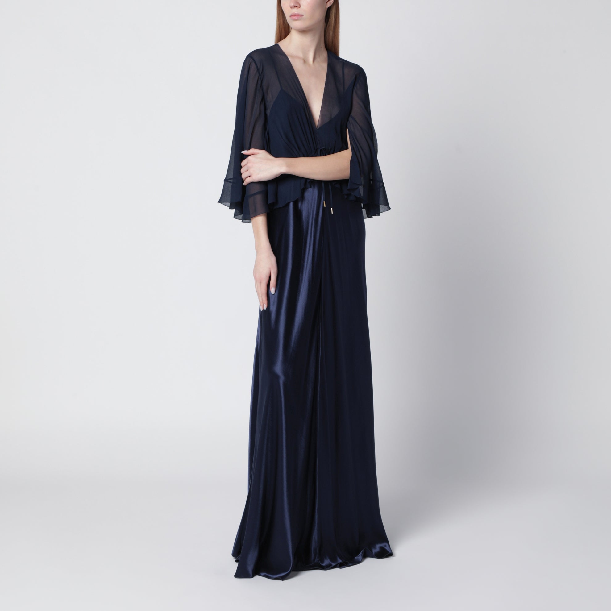 Long semi-transparent blue dress in viscose