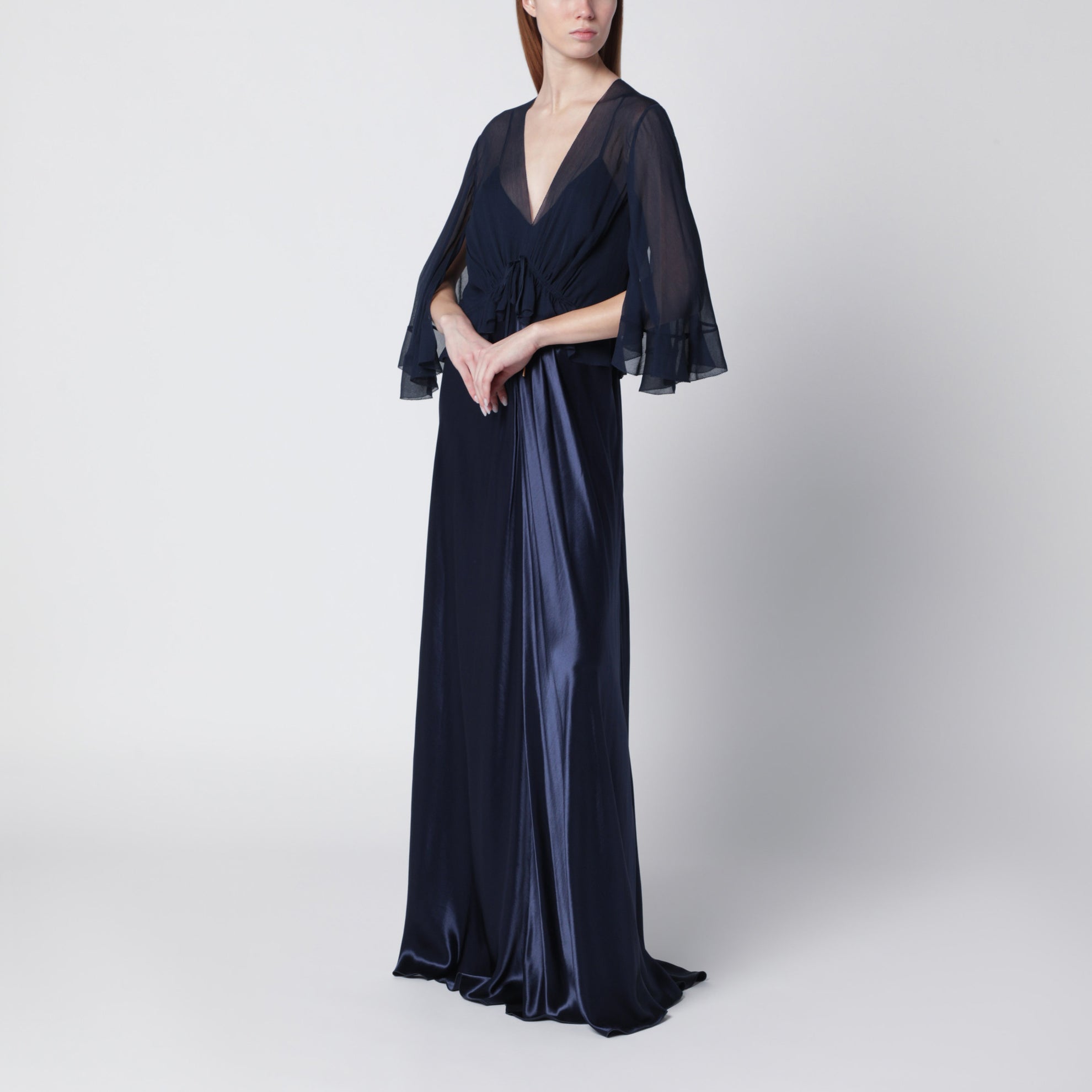 Alberta Ferretti Long semi-transparent blue dress in viscose