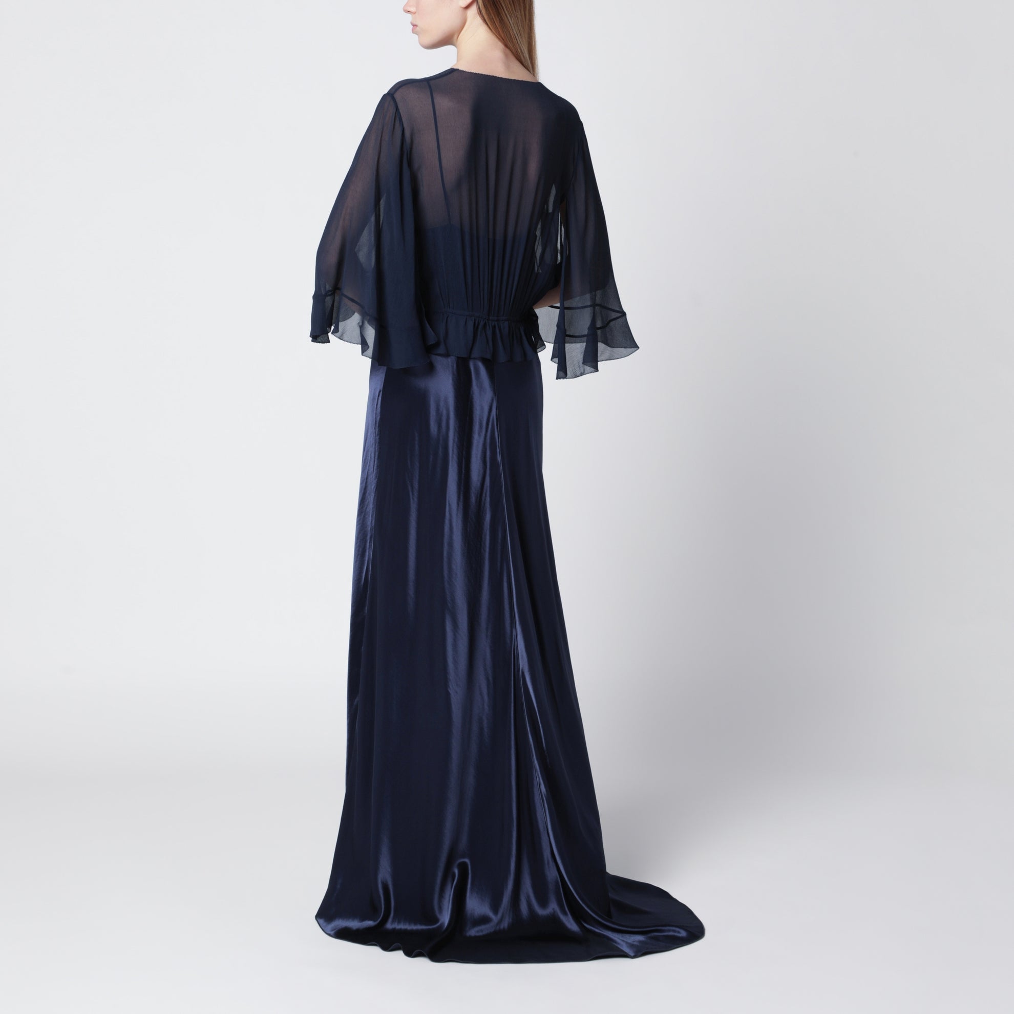 Long semi-transparent blue dress in viscose