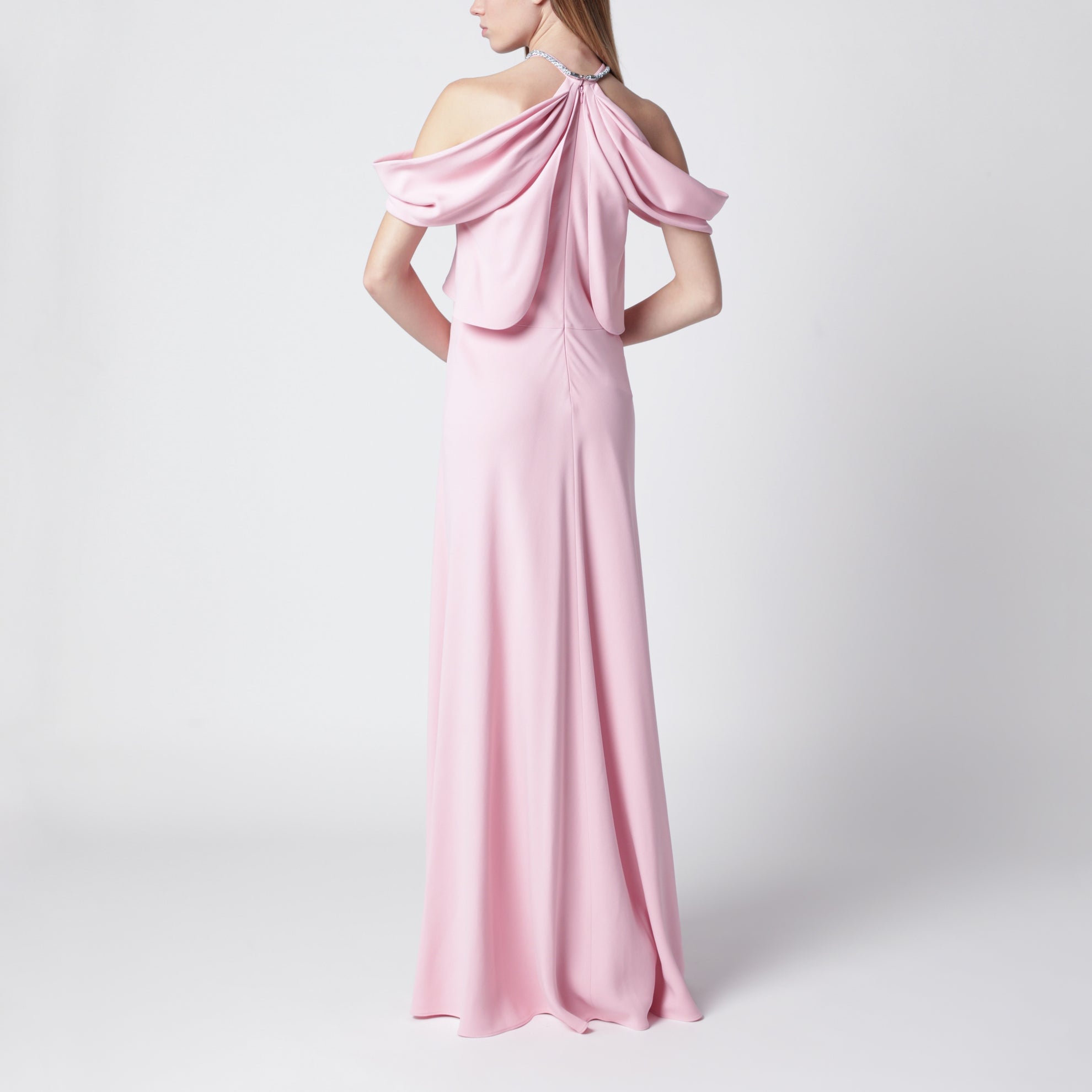 Long pink off-shoulder dress