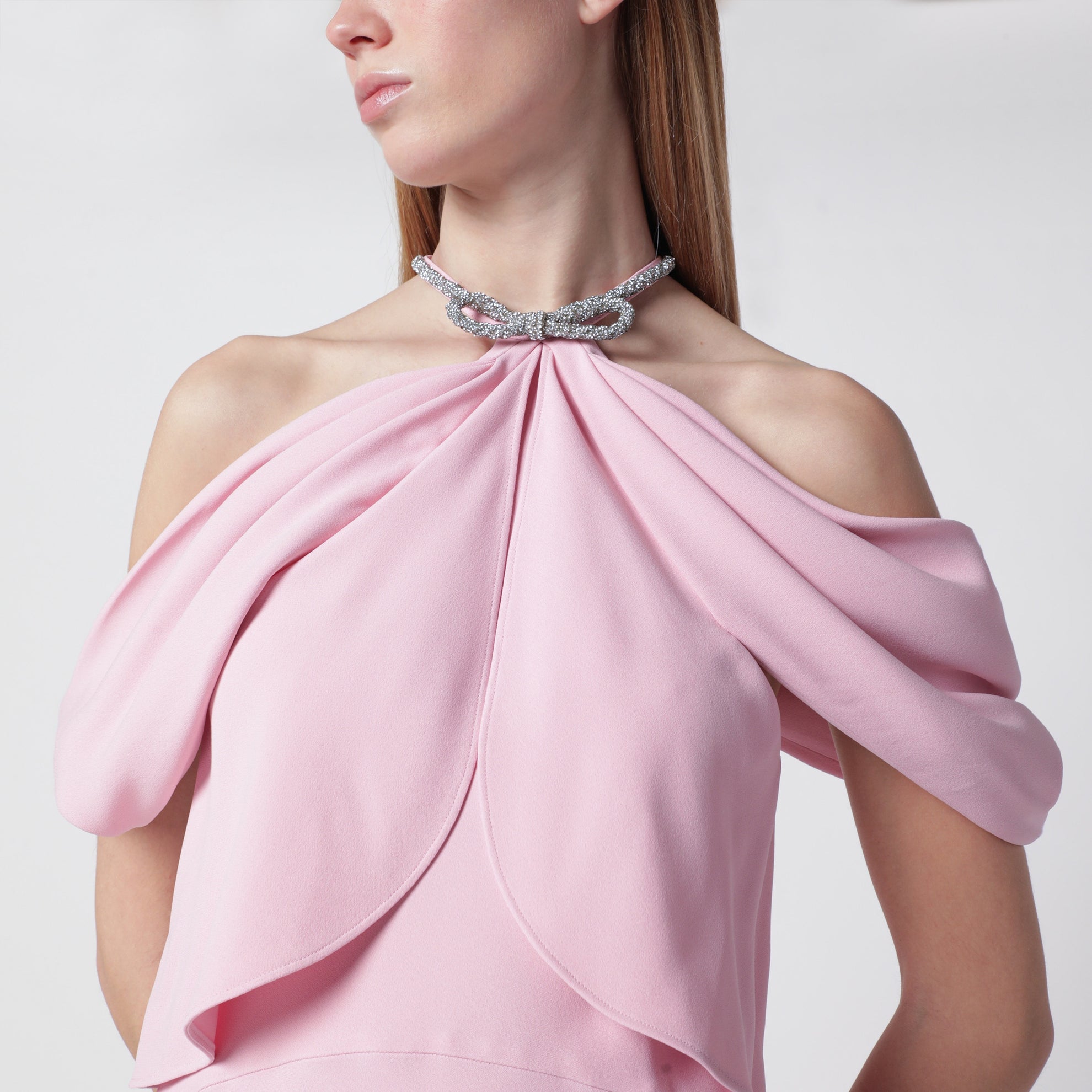 Long pink off-shoulder dress