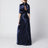 Long blue dress in shiny satin