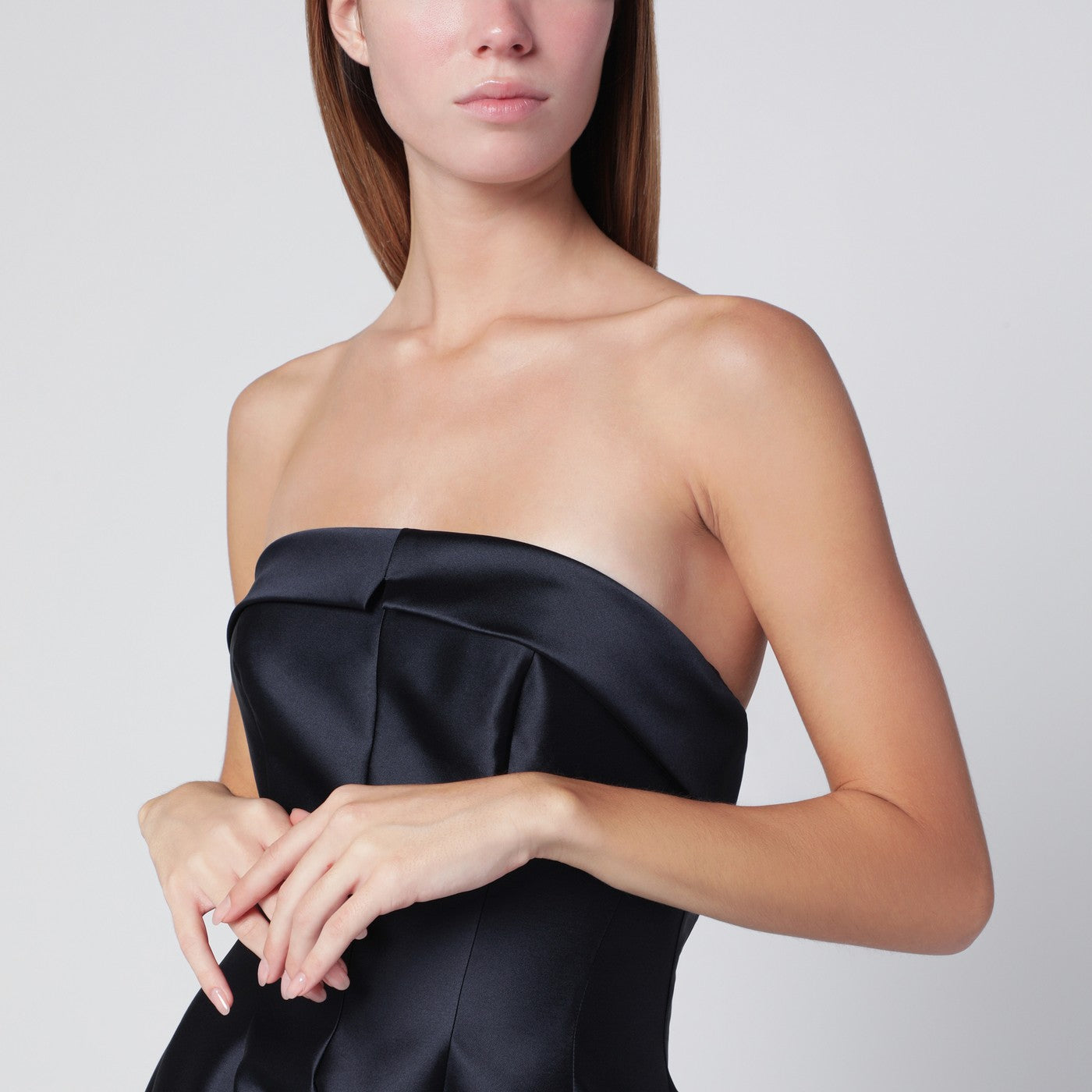 Blaues Abendkleid aus Seiden-Mikado-Mix