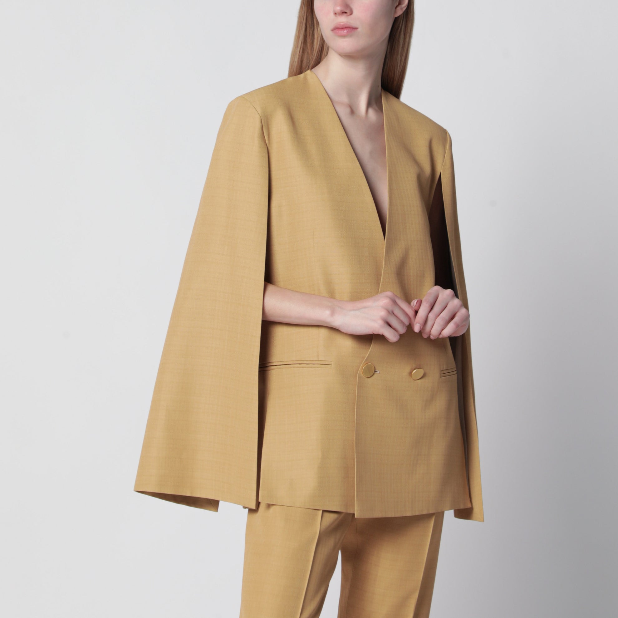 Veste croisée beige ocre en soie