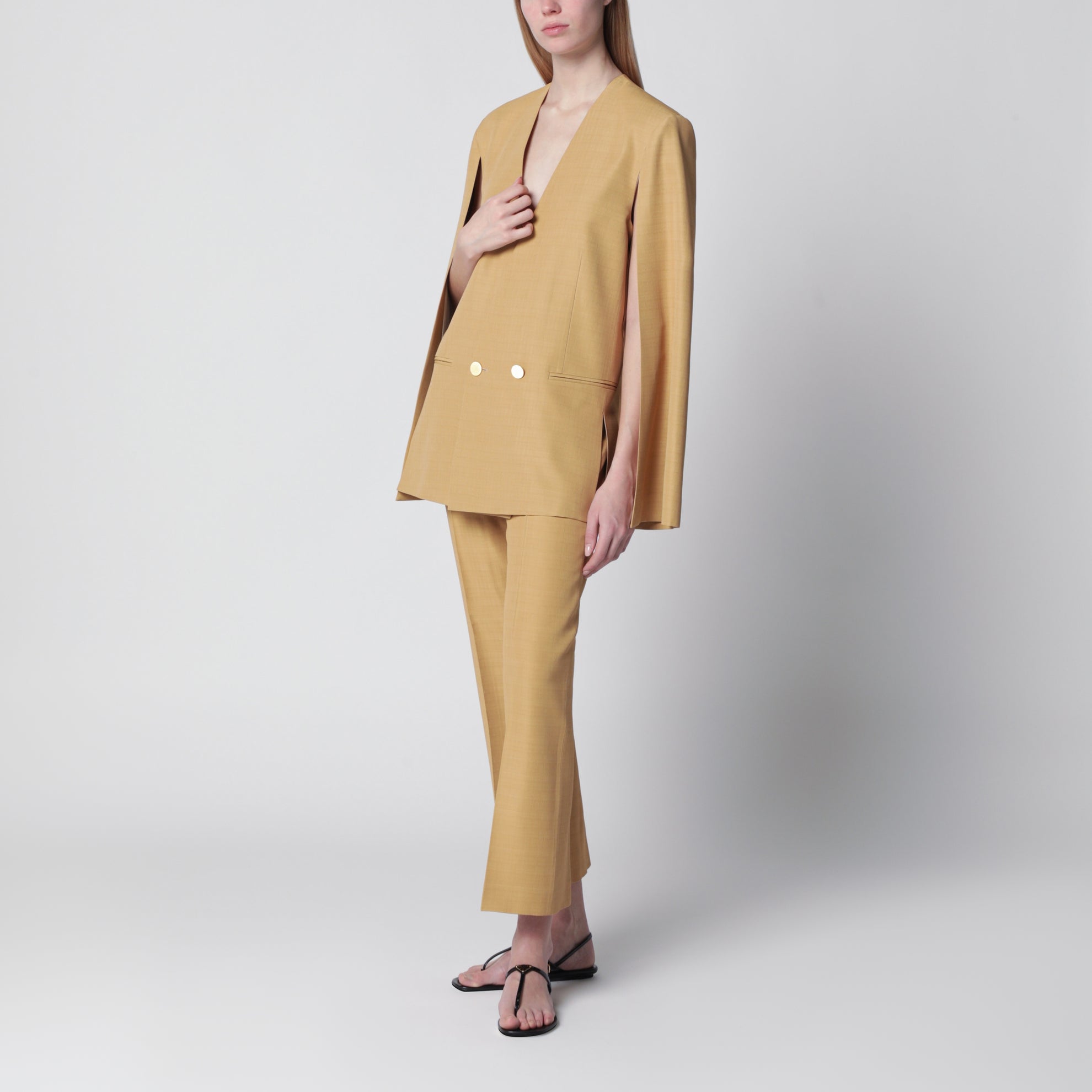 Veste croisée beige ocre en soie