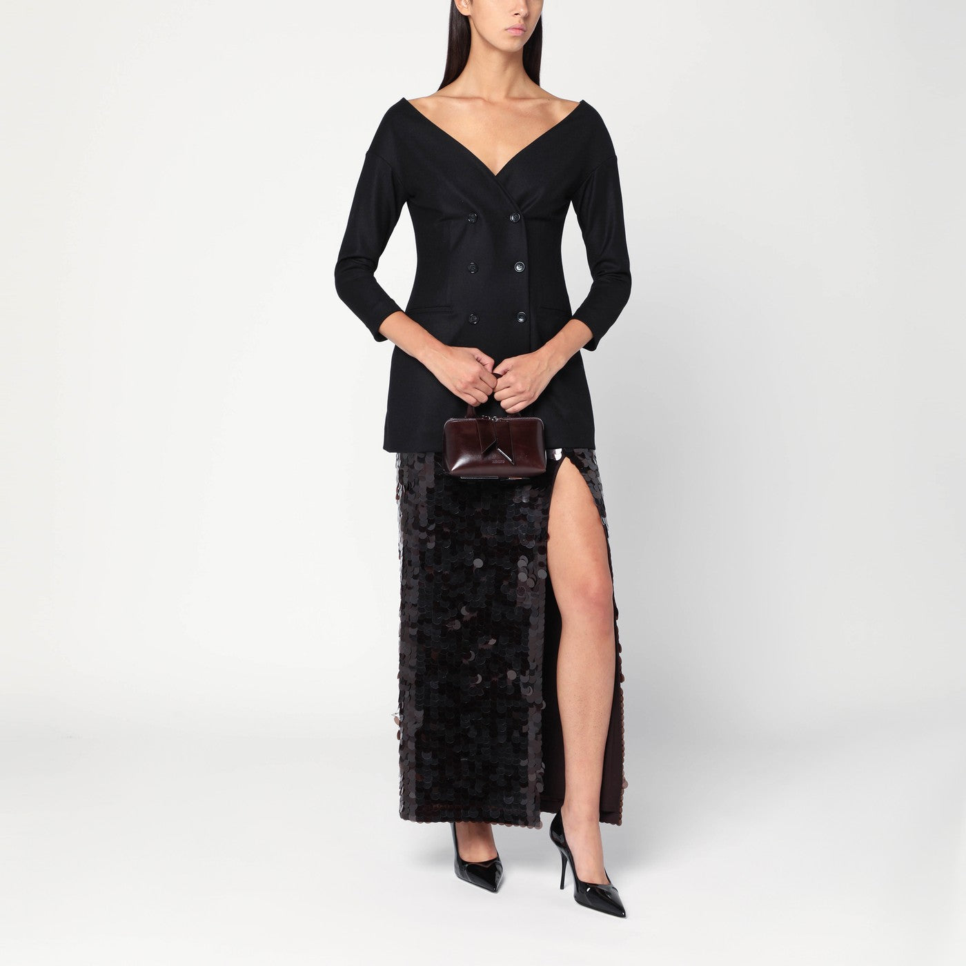 Veste noire en laine à col en V