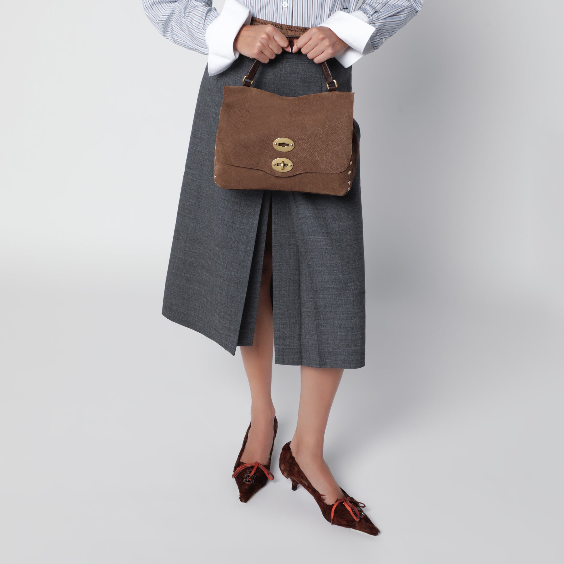 Borsa Postina piccola marrone in nabuk