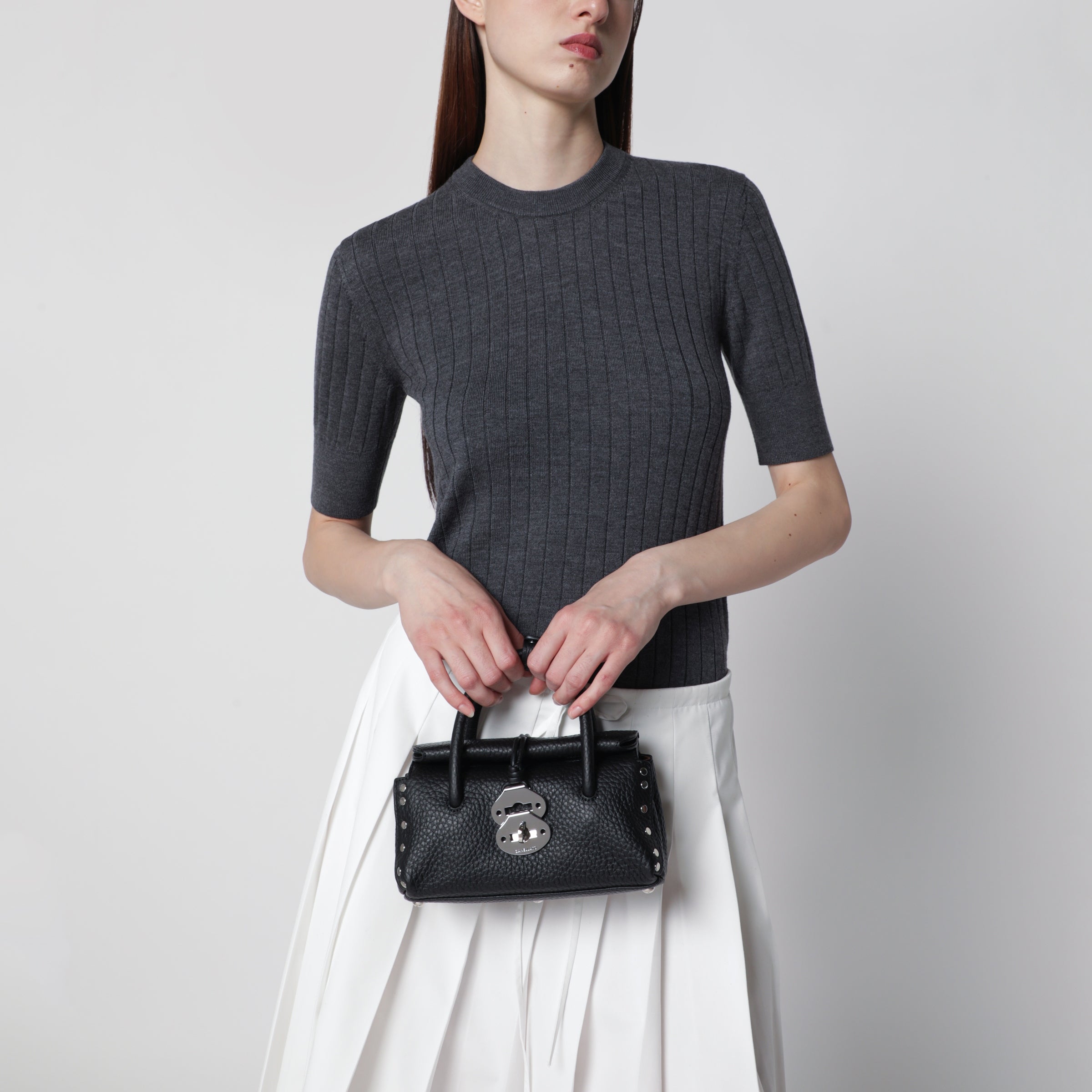 Zanellato Dotta Baby black grained leather bag | TheDoubleF