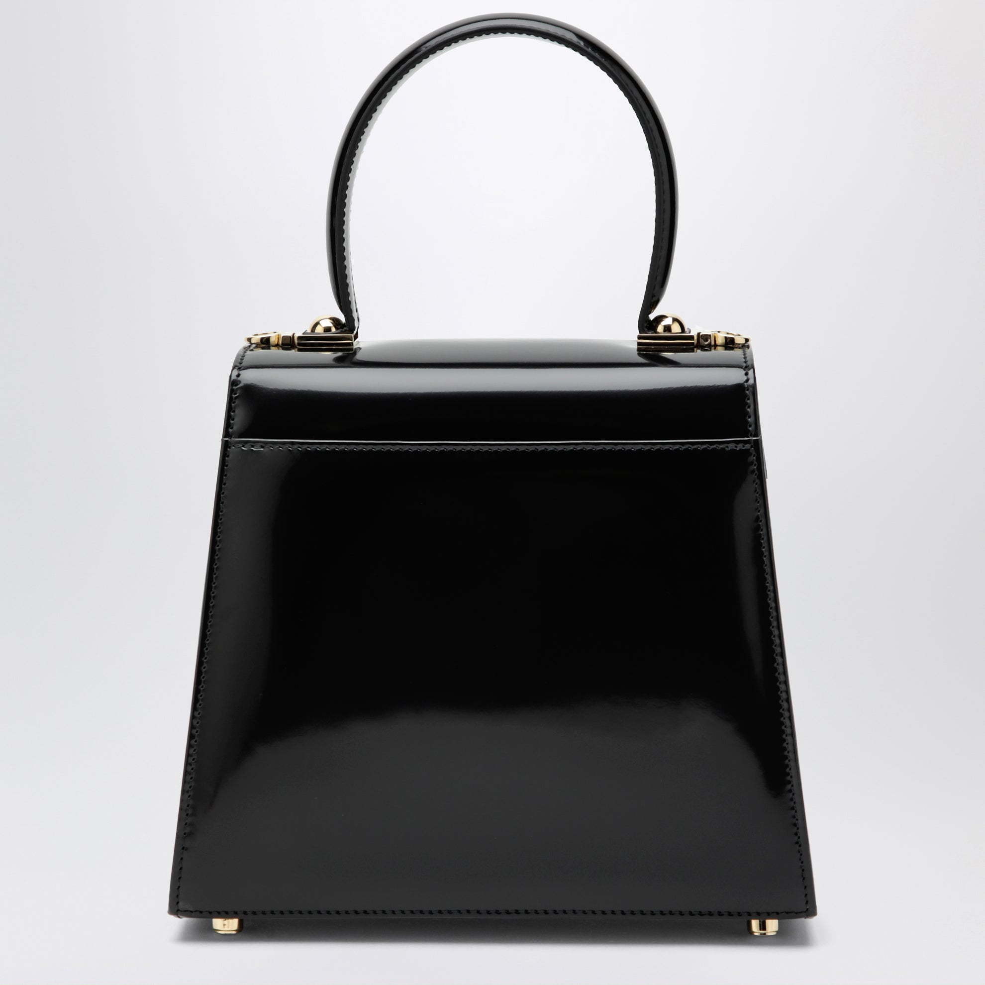 Small black leather top-handle bag with Gancini closure
