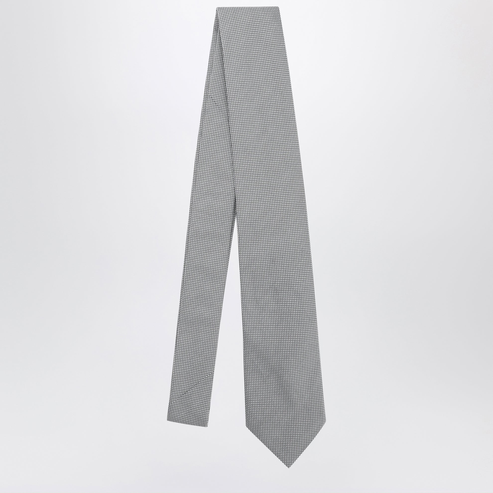 Cravatta grigio perla con micro quadretti in seta