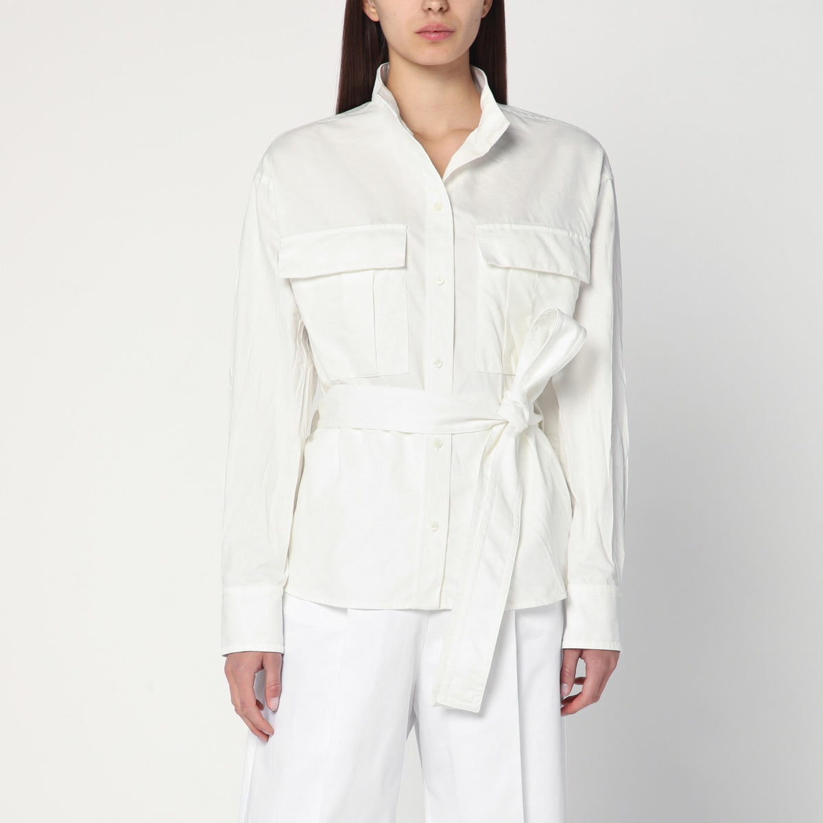 Camicia con cintura bianca misto cotone