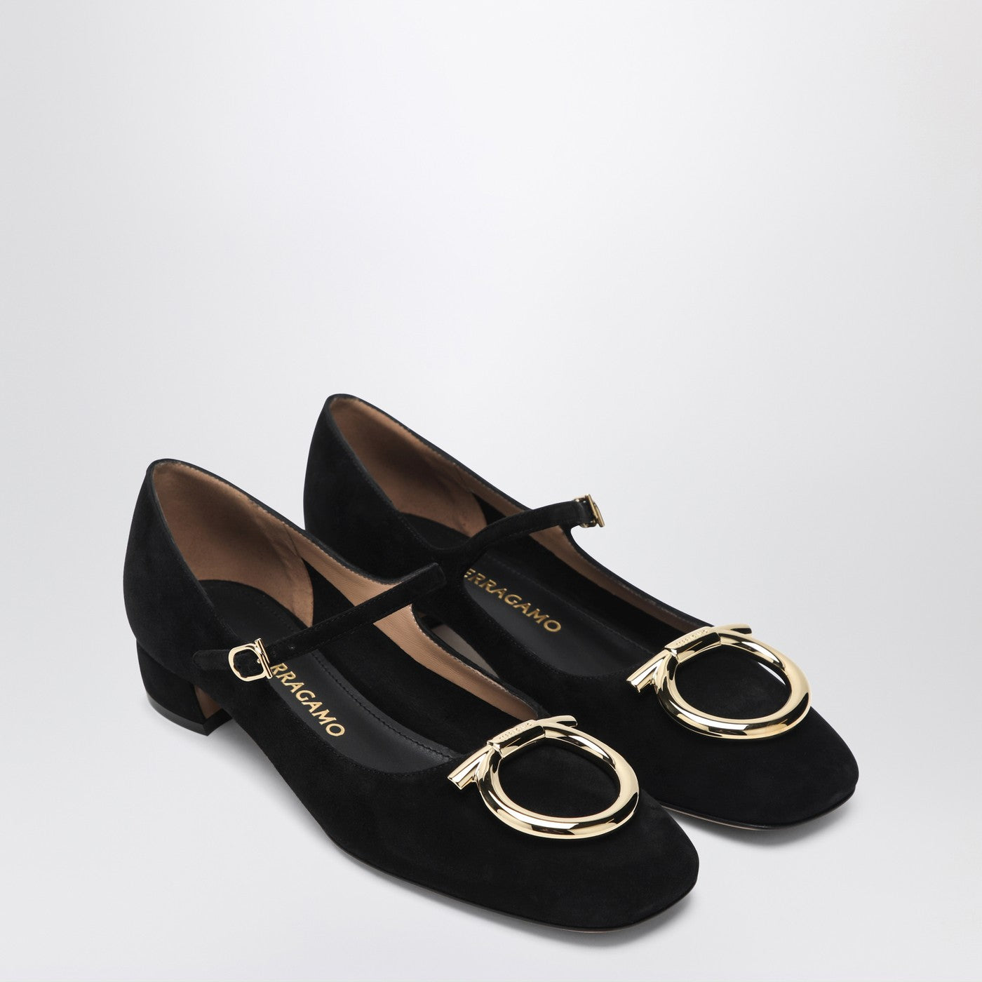 Black Gancini heeled ballerina in suede