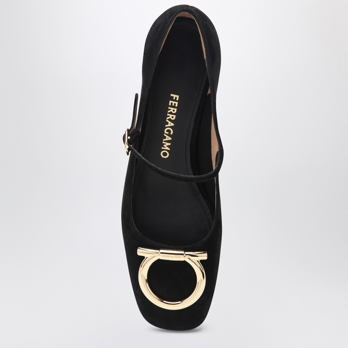 Black Gancini heeled ballerina in suede