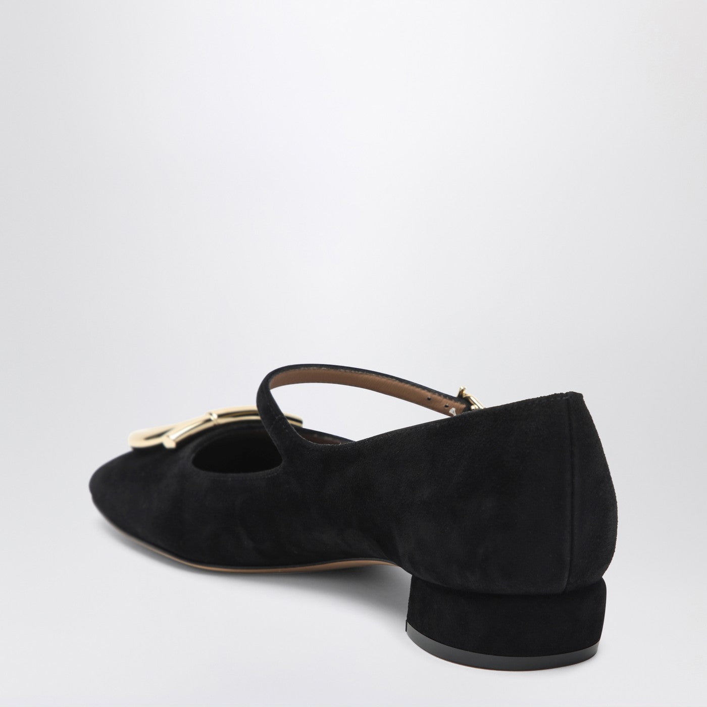 Black Gancini heeled ballerina in suede