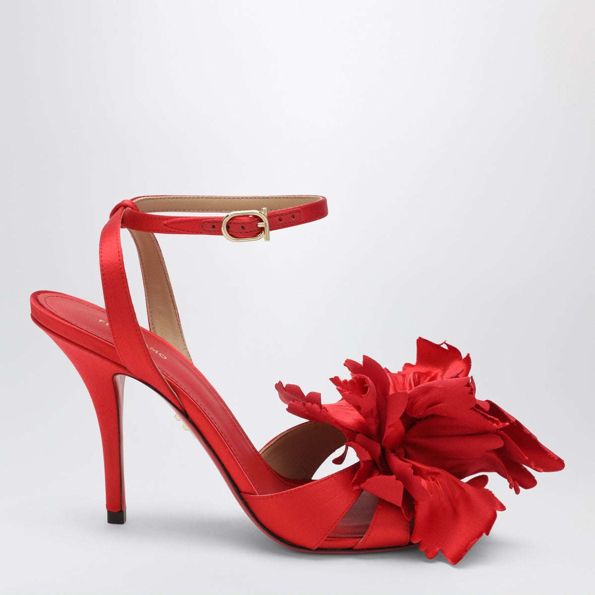 Sandali raso rosso con fiore