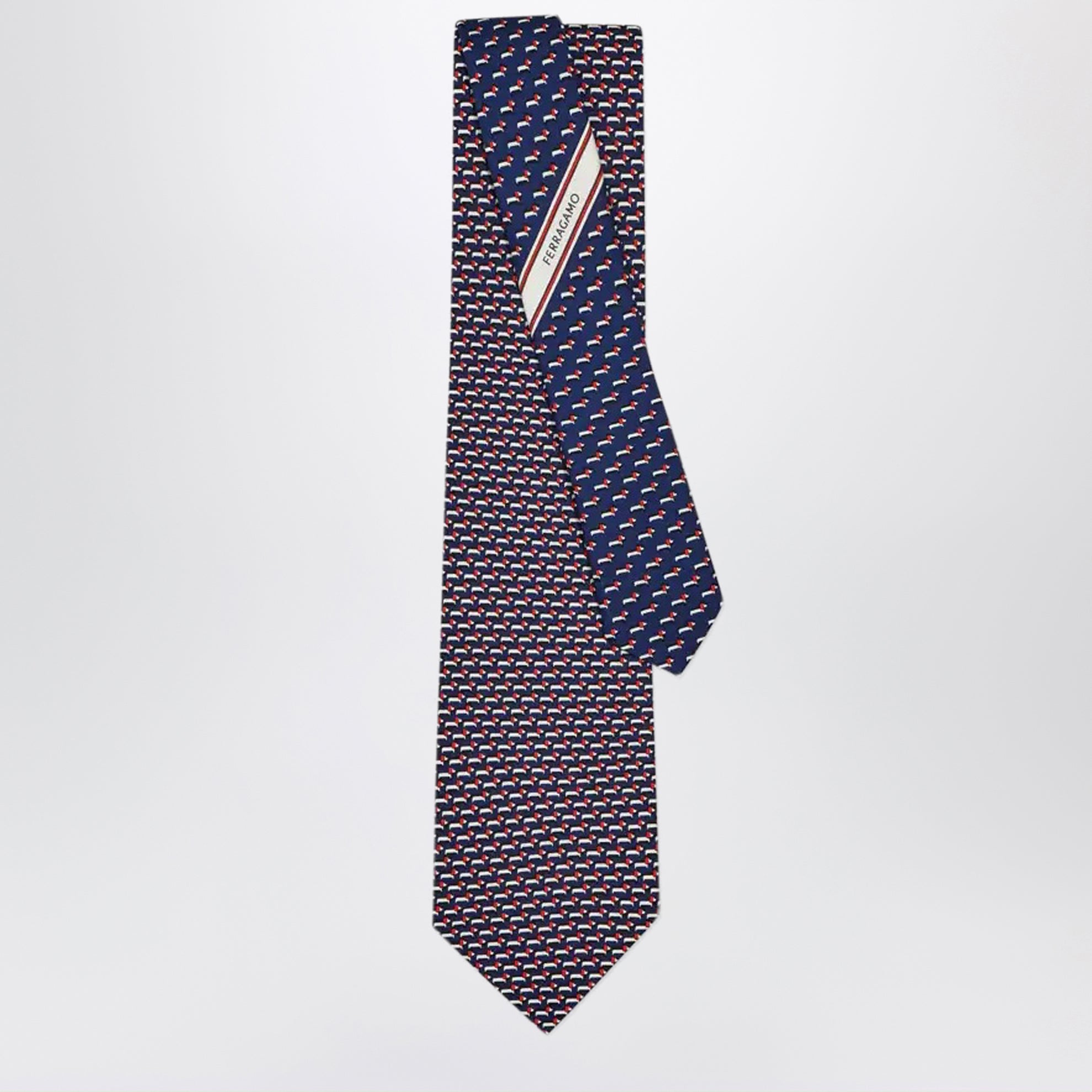 Navy Blue/Red Dachshund Print Silk Tie