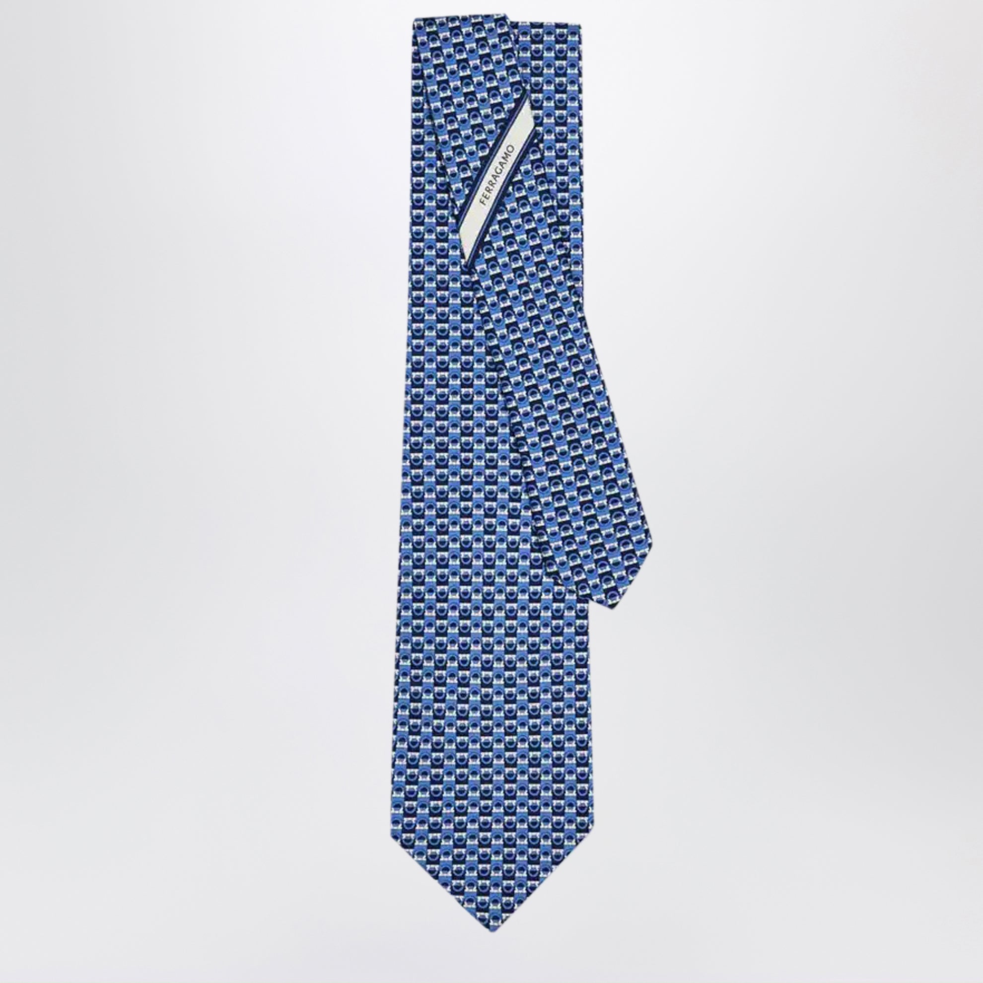 Blue/Light Blue Gancini Print Silk Tie