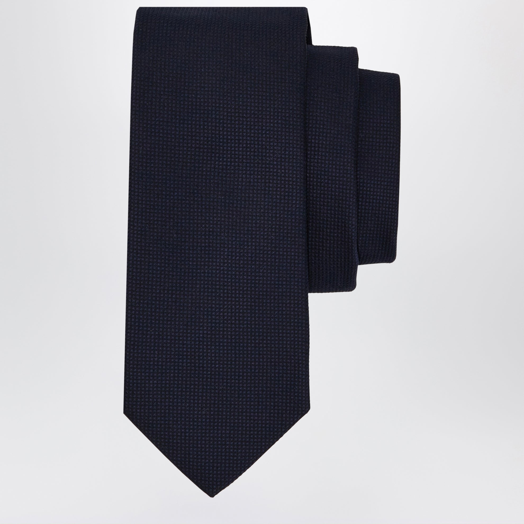 Cravatta in seta e cotone piquet blu navy