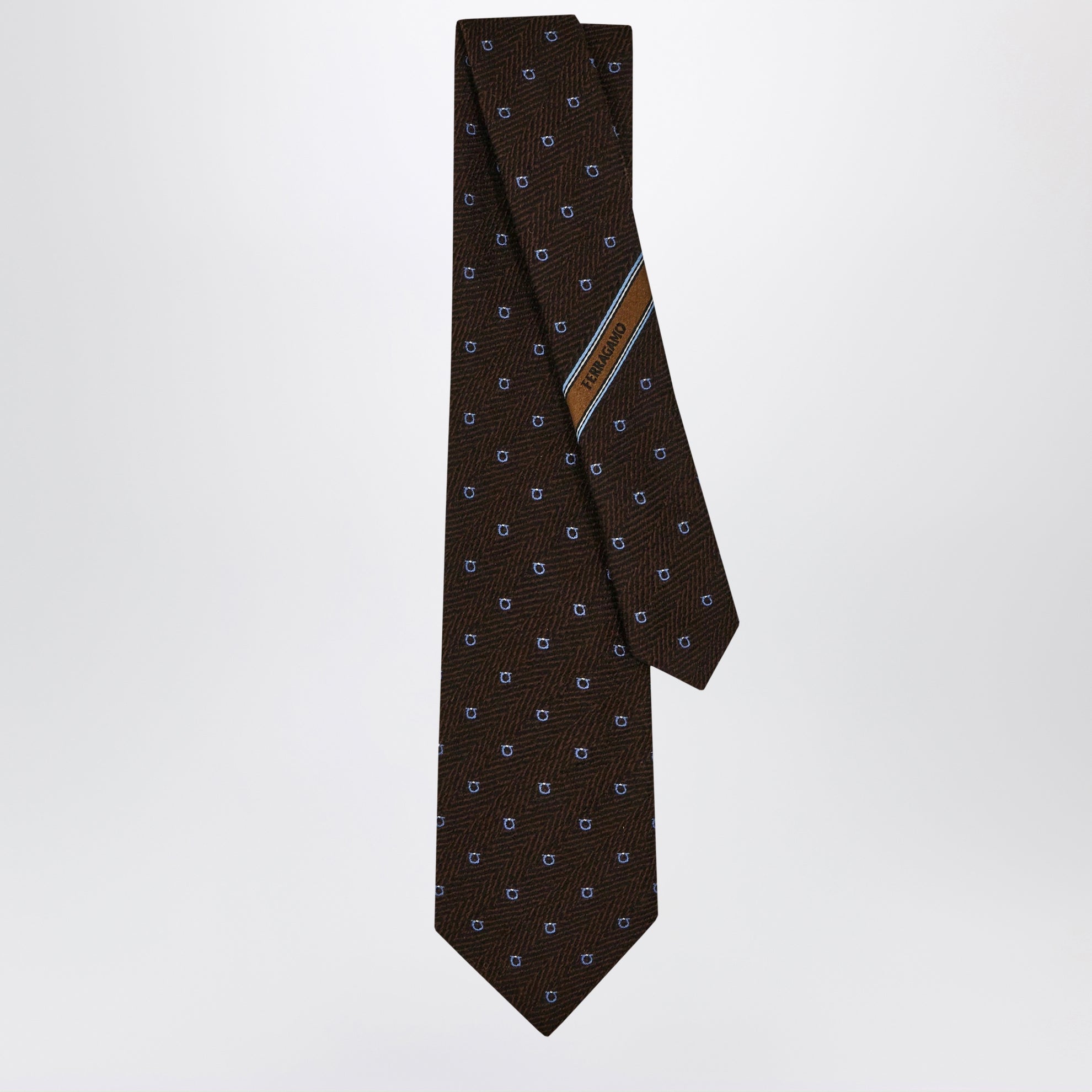 Cravate Gancini Chevron marron/bleu clair